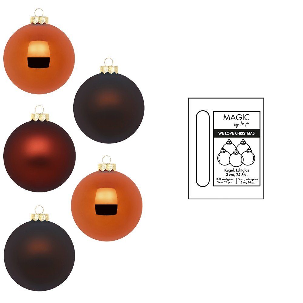 24 Stück Shiny Weihnachtsbaumkugel, Chestnut Weihnachtskugeln Inge 3cm by MAGIC Glas