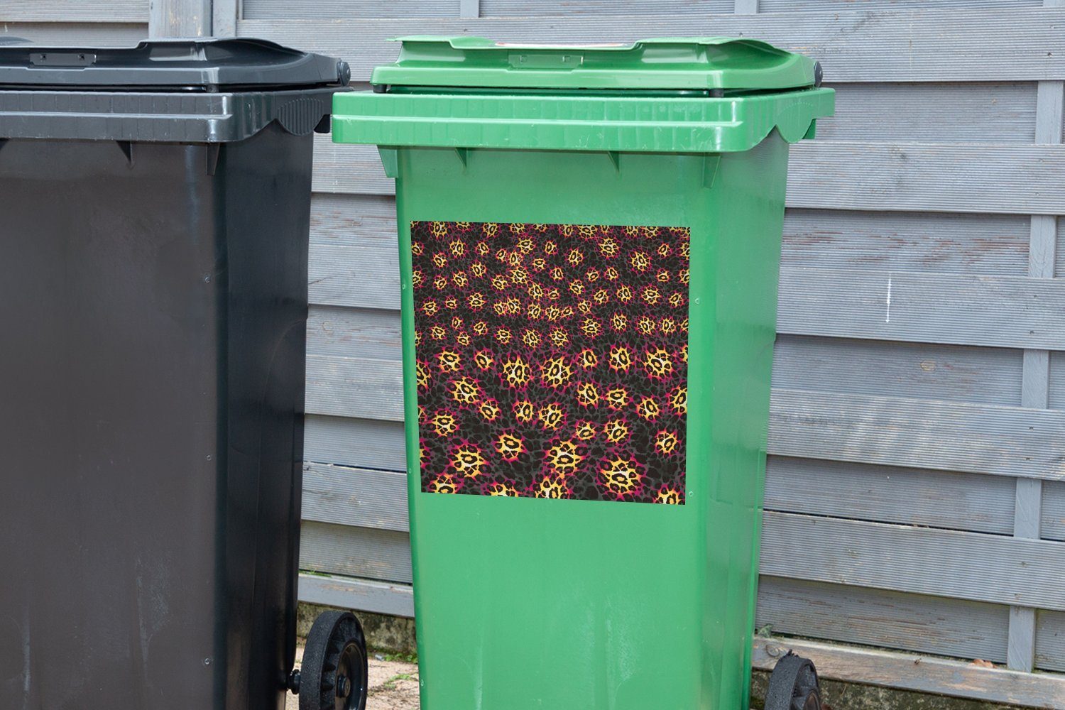 MuchoWow Wandsticker Container, (1 Abfalbehälter Leopard - Mülleimer-aufkleber, - Muster Sticker, St), Rosa Mülltonne