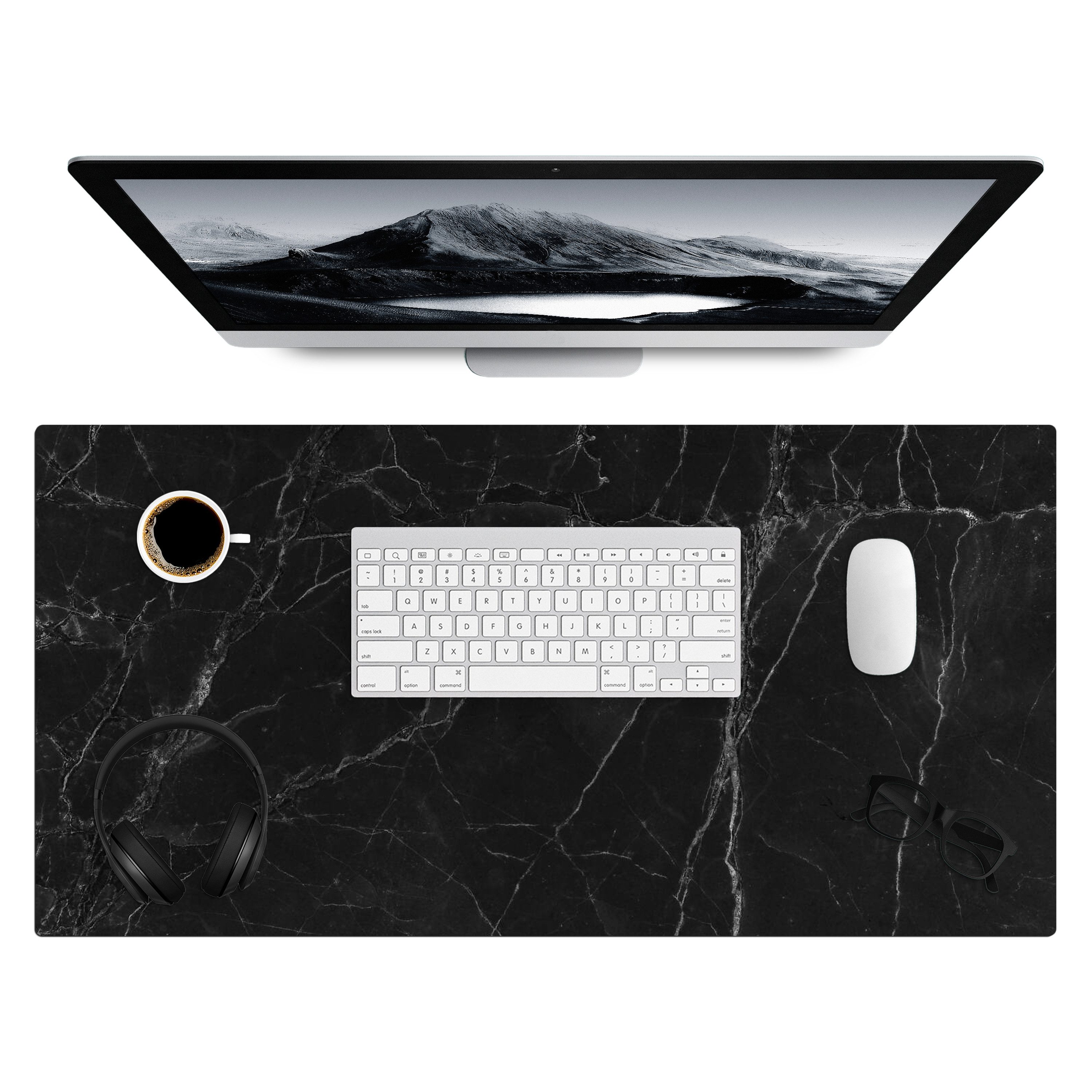 MuchoWow Gaming Mauspad Marmor - Schwarz (1-St), Gaming Mauspad XXL, Schreibtischunterlage, Desk Mat Groß, 80x40 cm