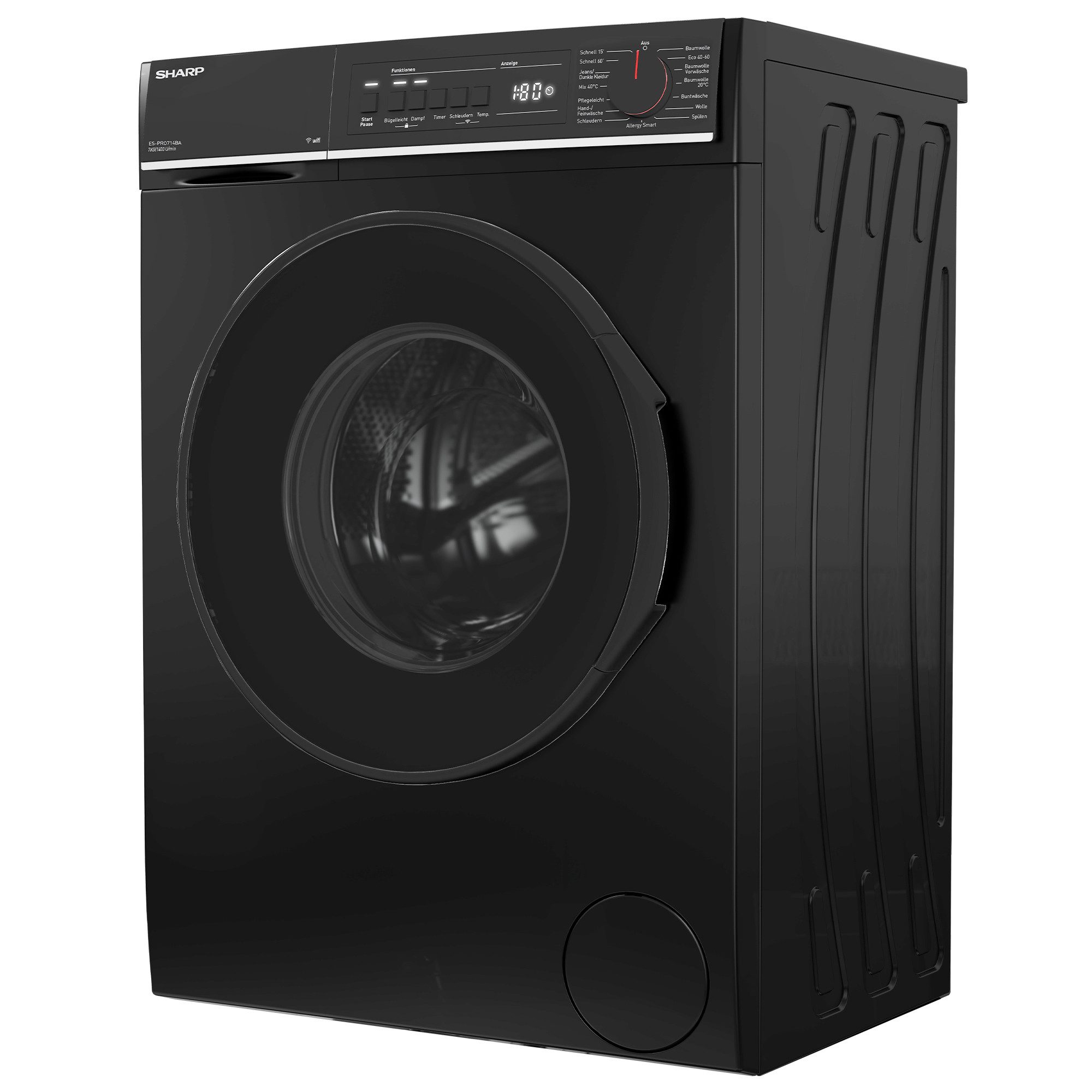 Sharp Waschmaschine ES-PRO714BA-DE, 7 kg, 1400 U/min, AquaStop, AllergySmart, Dampf, WiFi, Kindersicherung
