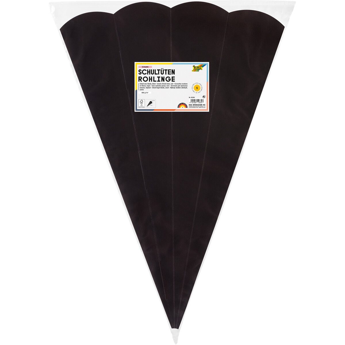 Folia Schultüte Schultüten Rohling - 68 cm sechseckig schwarz 5er Pack.