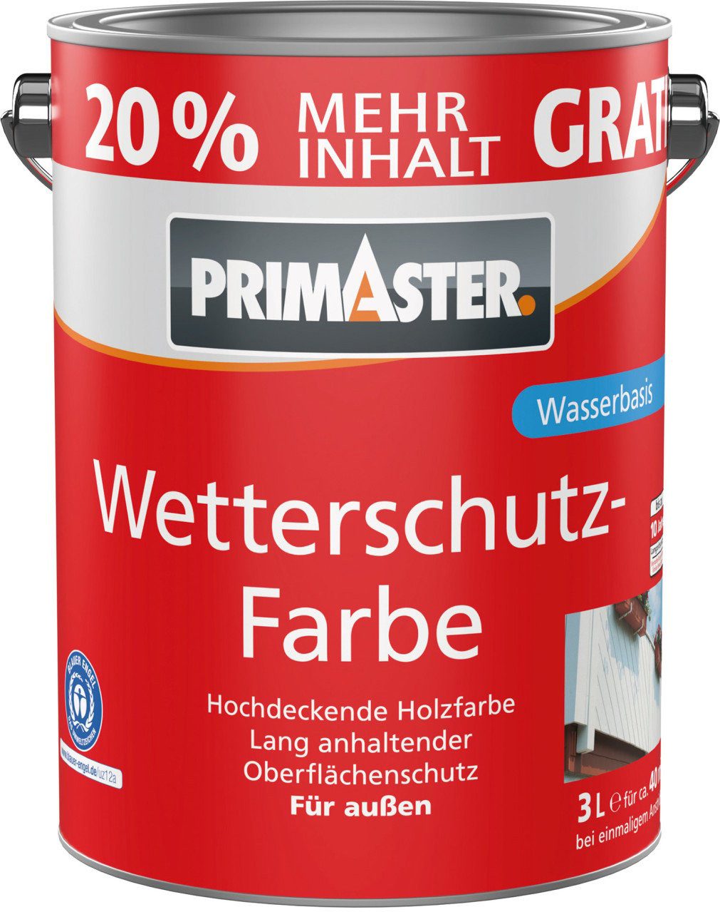 Primaster Holzschutzlasur Primaster Wetterschutzfarbe 3 L schwedenrot + 20%