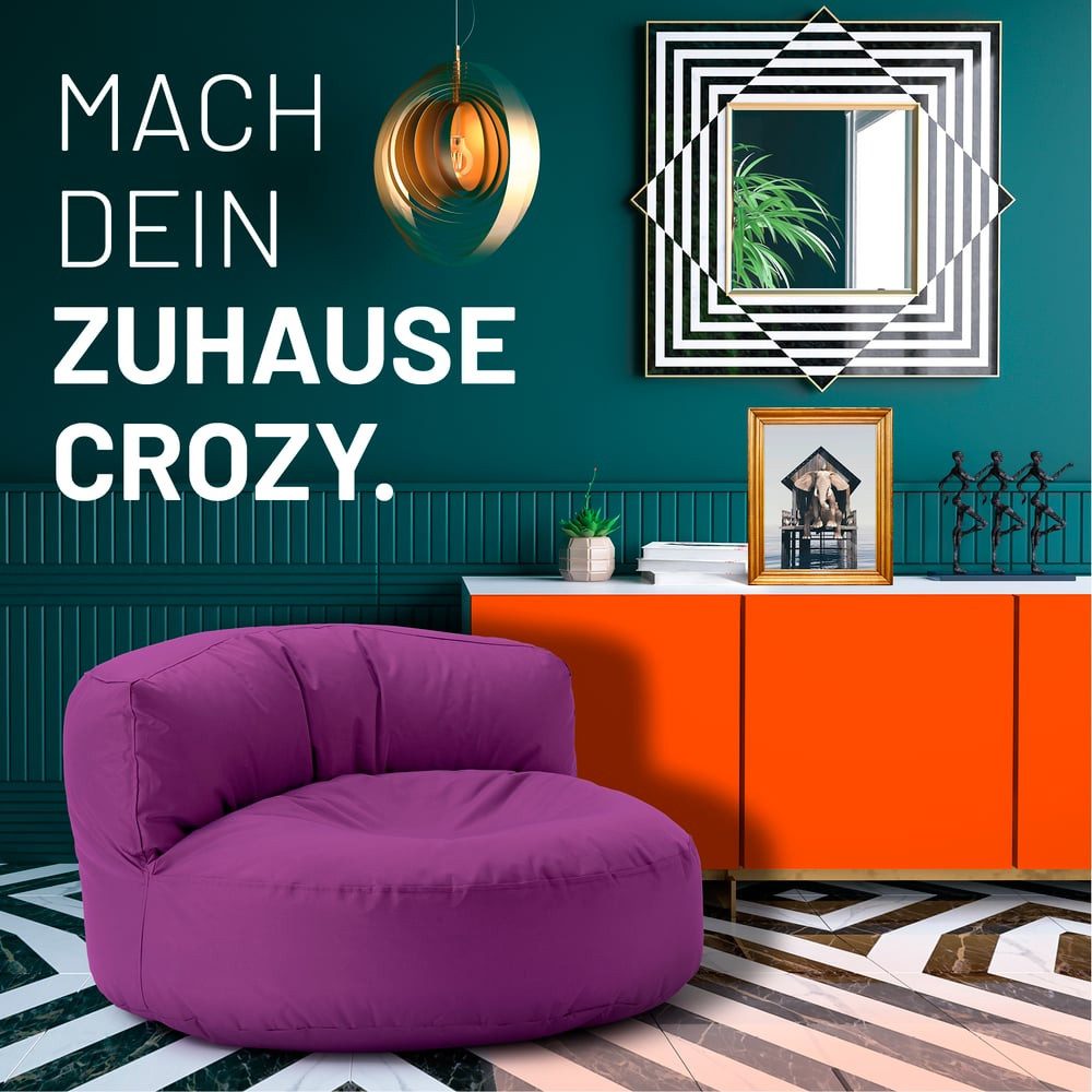 Lumaland Sitzsack Round Sofa Sitzkissen Bean Bag Couch Lounge, inkl. Rückenlehne In-& Outdoor 90x90x50cm