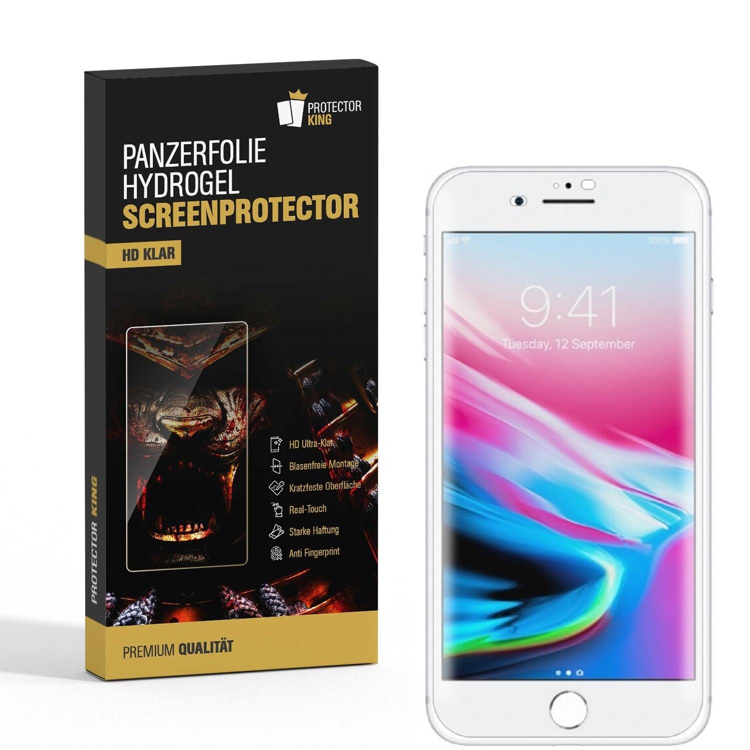 Protectorking Schutzfolie 3x Panzerfolie für iPhone 8 Plus HYDROGEL  FULL-COVER Displayschutzfoli, (3-Stück), Gestochen scharfe HD Ultra Klare  Displayschutzfolie