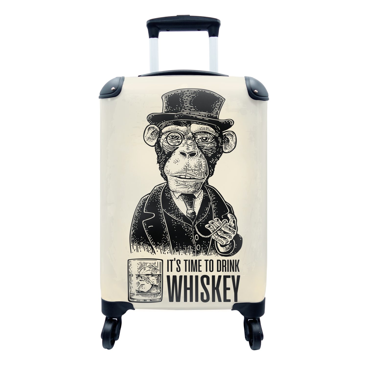 MuchoWow Handgepäckkoffer Mancave - Jahrgang - Whiskey - Affe, 4 Rollen,  Reisetasche mit rollen, Handgepäck für Ferien, Trolley, Reisekoffer
