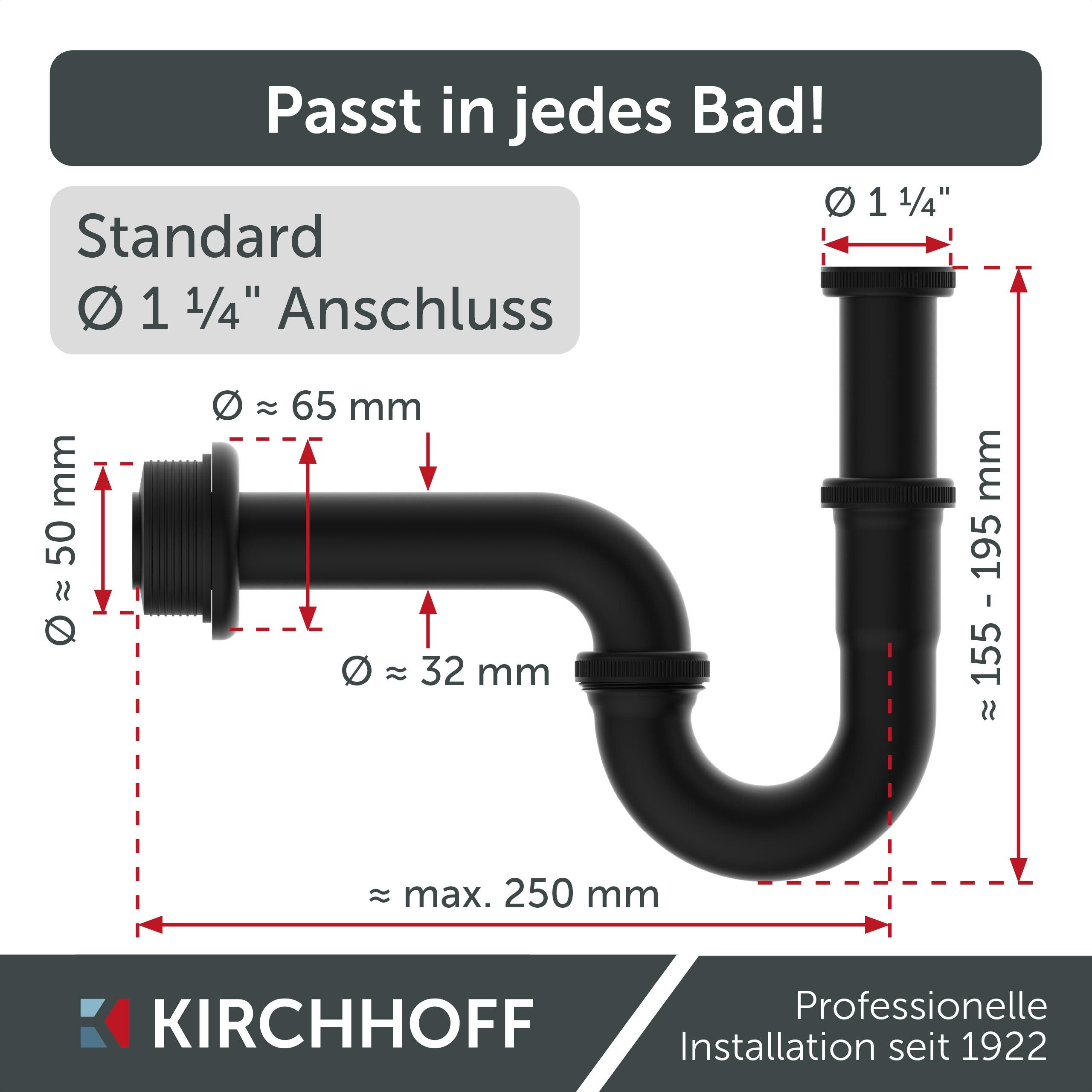 Kirchhoff Siphon Röhrensiphon, Chrom, 1 1/4" x 32 mm