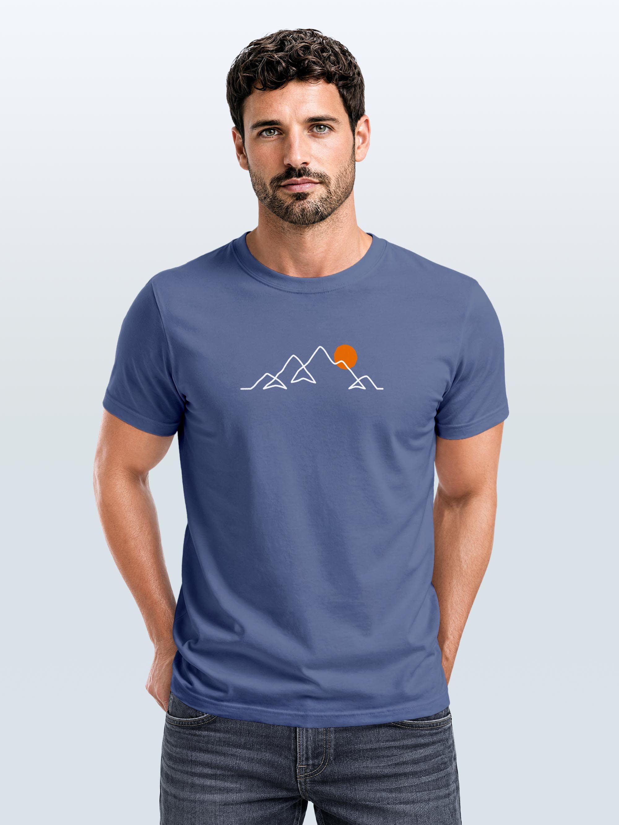 Neverless Print-Shirt Herren T-Shirt Frontprint Line-Art Berge Wandern Natur Outdoor mit Print – Bild 3 von 5
