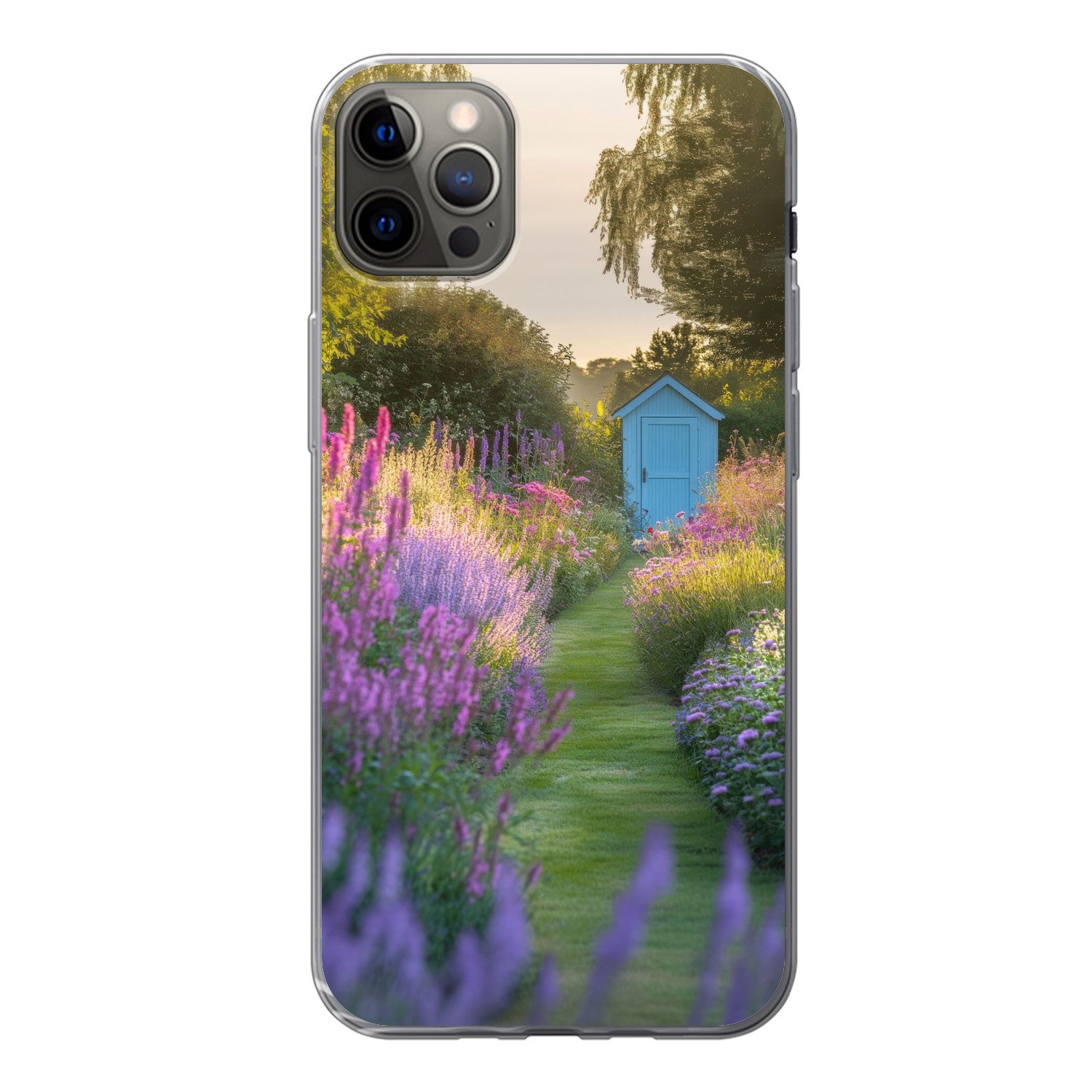 MuchoWow Handyhülle für Apple iPhone 13 Pro Max Gartenhaus - Blau - Blumen, Smartphone-Bumper, Print, Handy Schutzhülle Dünn