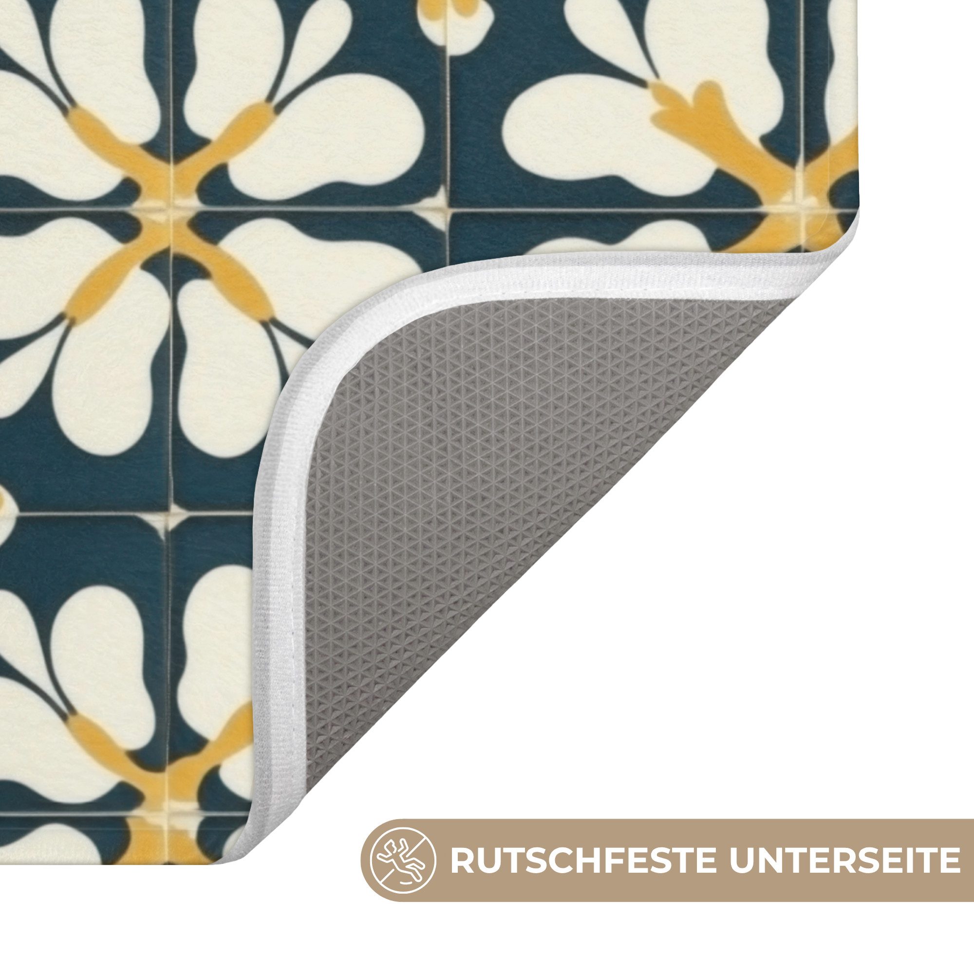 OnlyWow WC-Vorleger Motiv - Fliese - Ockergelb, Höhe 10 mm, Polyester, U-Form, Vorleger mit Ausschnitt, Toilettenvorleger, Toilettenteppich