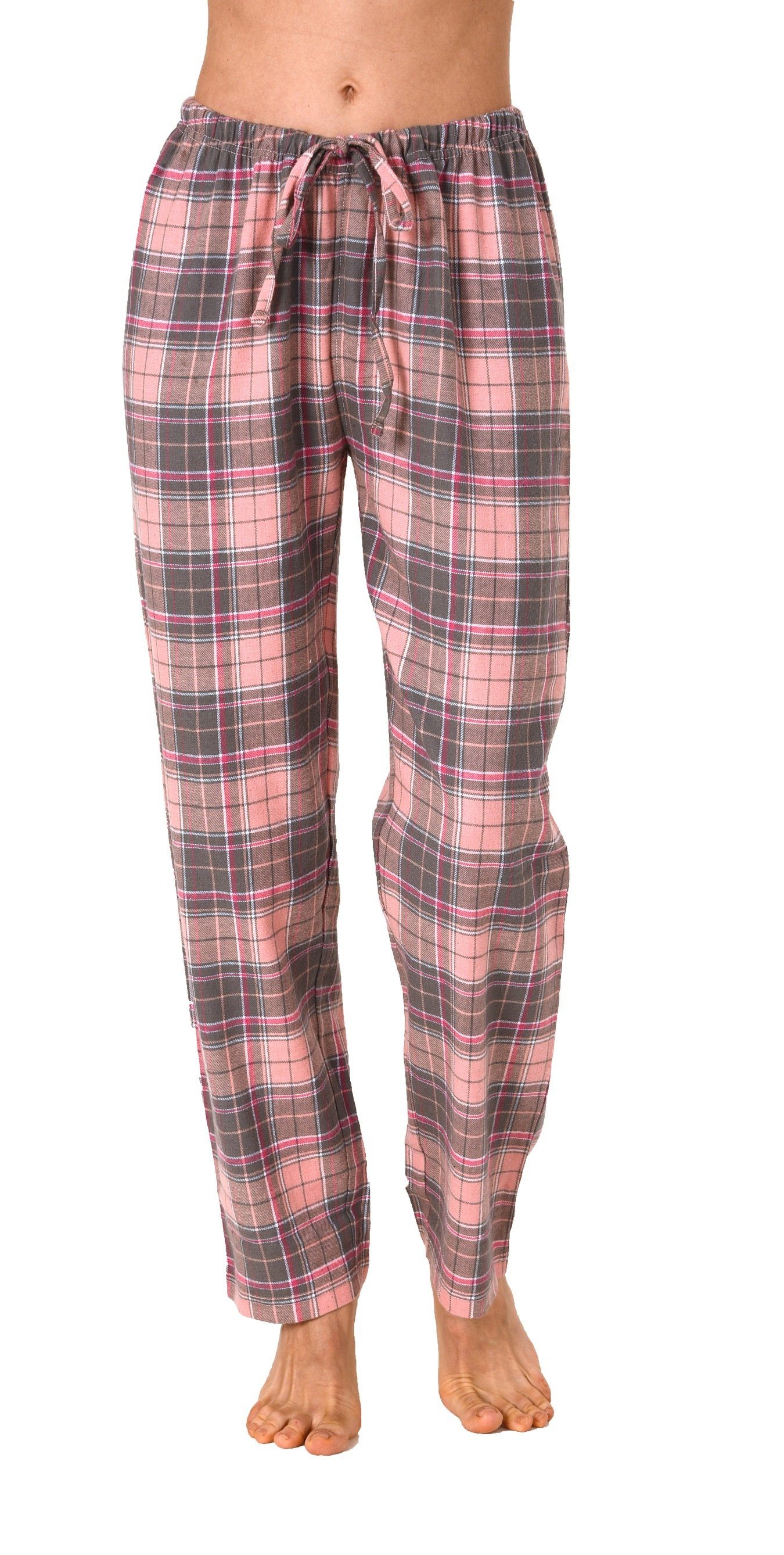 Normann Pyjama Dame Flanell Schlafanzug Hose kariert aus Baumwolle ideal zum relaxen