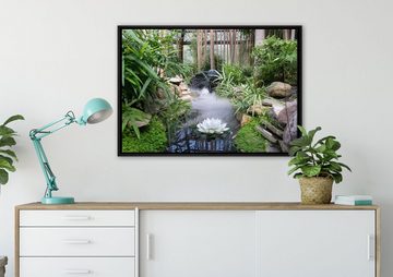 Pixxprint Leinwandbild Zen Garten Japan, Wanddekoration (1 St), Leinwandbild fertig bespannt, in einem Schattenfugen-Bilderrahmen gefasst, inkl. Zackenaufhänger