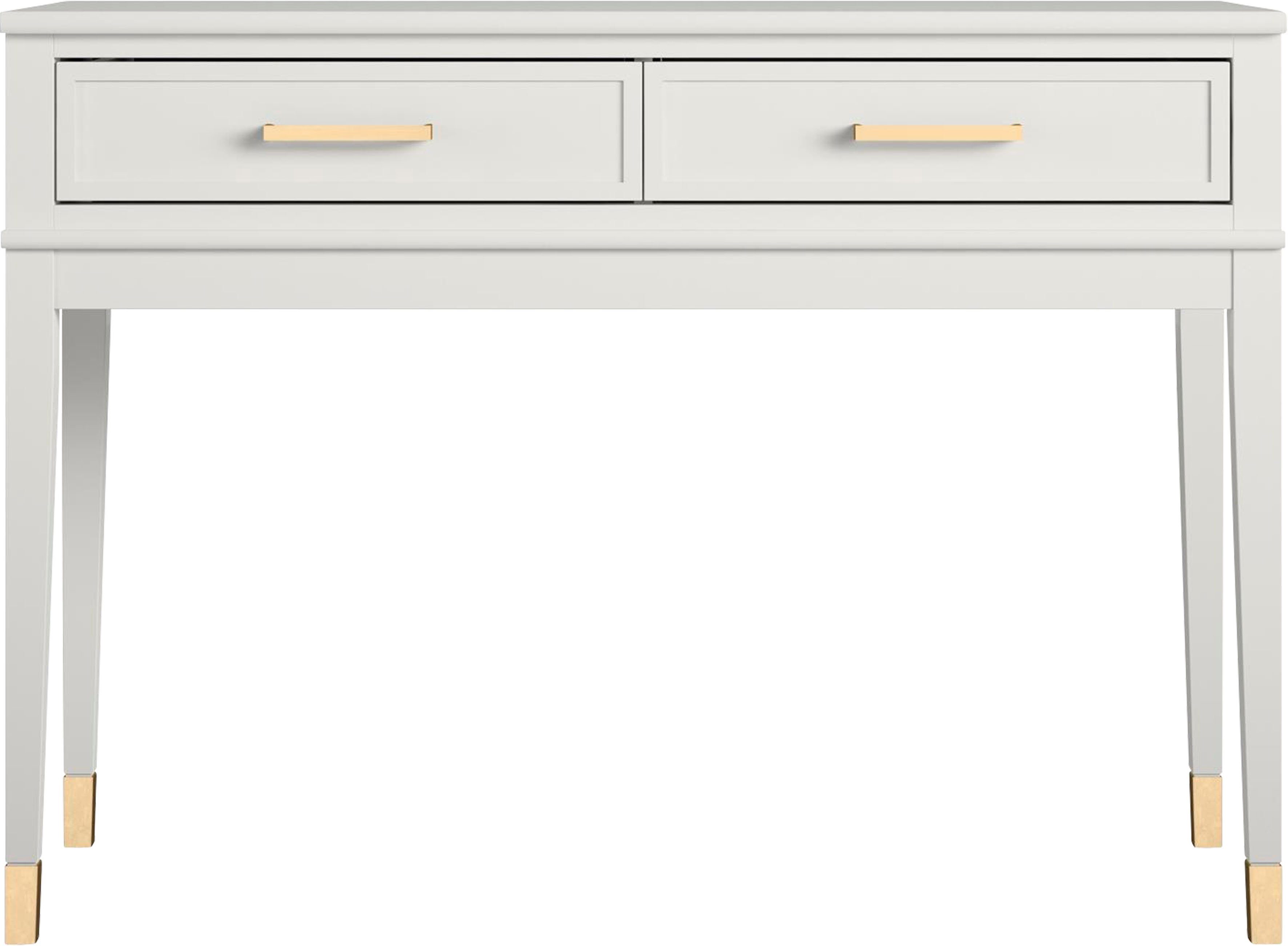 CosmoLiving by Cosmopolitan Konsolentisch Westerleigh (1-St), mit 2 Schubladen, pflegeleichtes MDF, Beine aus Massivholz, Höhe 76 cm weiß/goldfarben | weiß/goldfarben | weiß