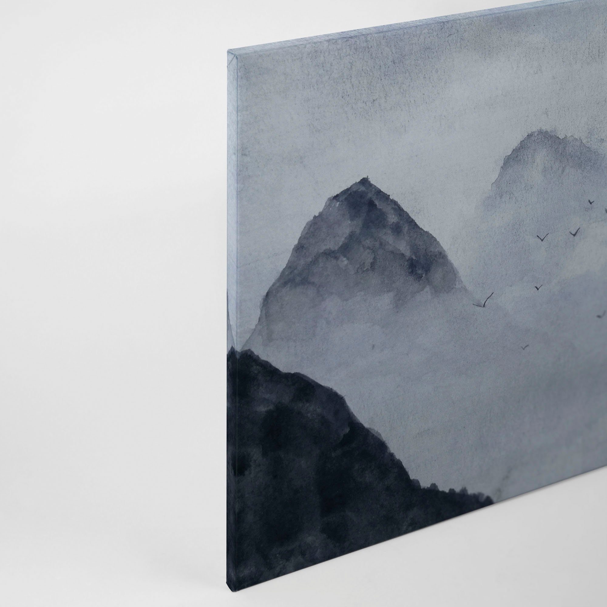 A.S. Création Leinwandbild Misty Rocks, Nebel Bild Berge (1 Landschaft St), schwarz, Gebirge blau, Berg Keilrahmen grau