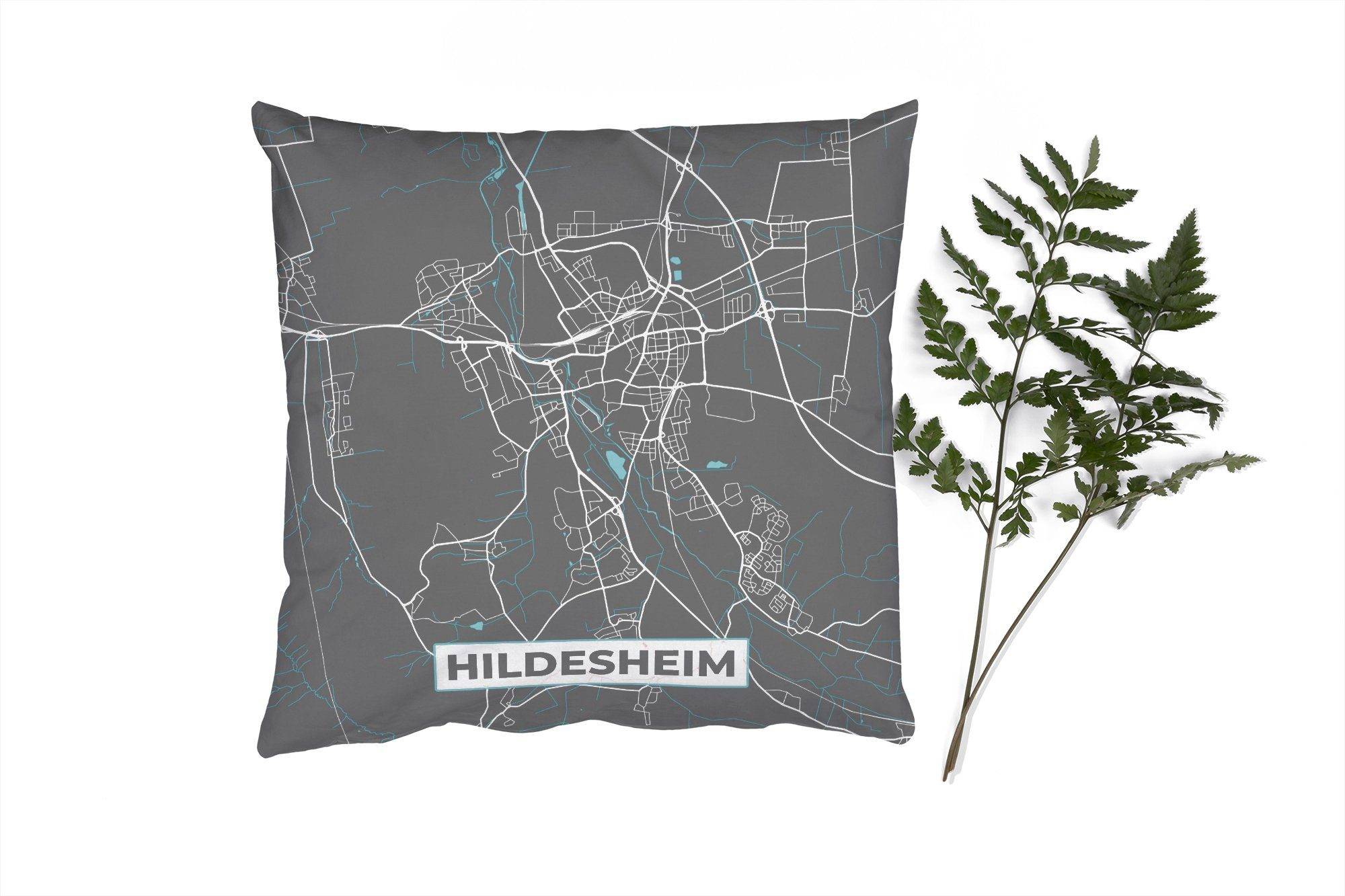 Zierkissen Sofakissen Wohzimmer, Dekokissen - Hildesheim Deko, - Blau MuchoWow - Deutschland - Karte, Stadtplan mit für Füllung Schlafzimmer,