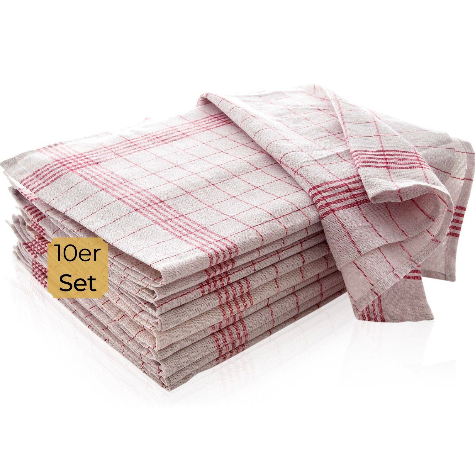 Hometex Premium Textiles Geschirrtuch 10-er Set Halbleinen Geschirrtücher aus 50 % Baumwolle & 50 % Leinen in 50 x 70 cm, (10-tlg., 10er Set) Rot-Weiß