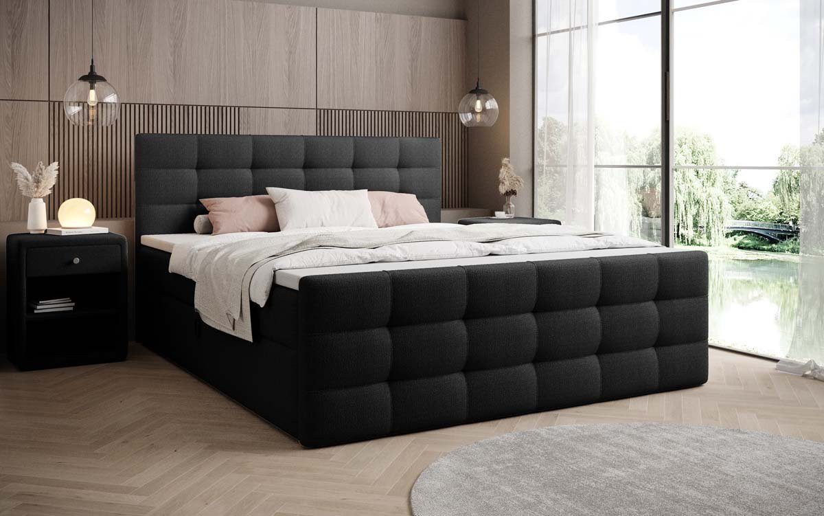 Luxusbetten24 Boxspringbett Luxor in Bouclé, mit Stauraum