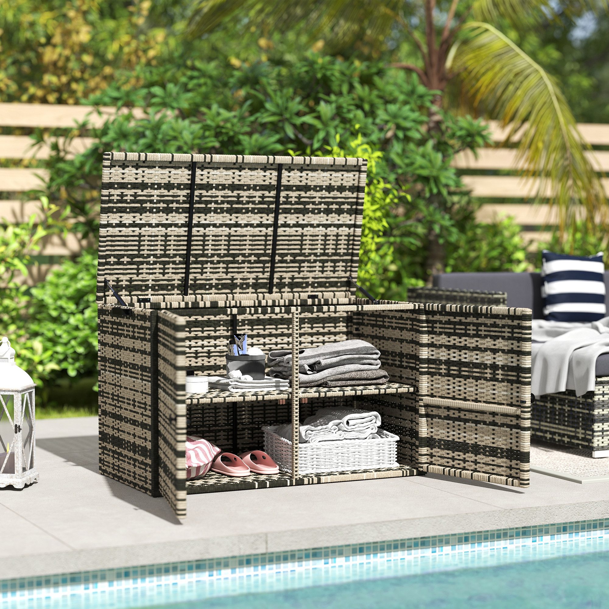 Outsunny Gartenbox 350L, mit Deckel, Hebestangen, günstig online kaufen