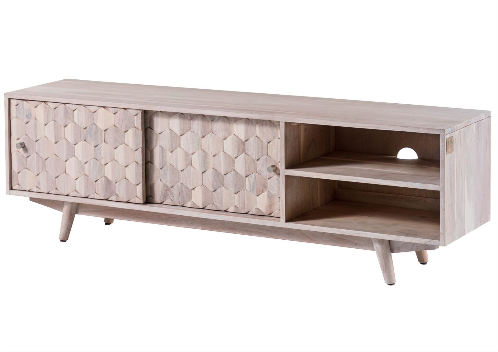 Massivmoebel24 TV-Board MOSAYK Akazie Massivholz weiß (Massivholz montiert 29 kg MOSAYK #101), Akazie 145x35x45 cm (BxTxH) weiß lackiert