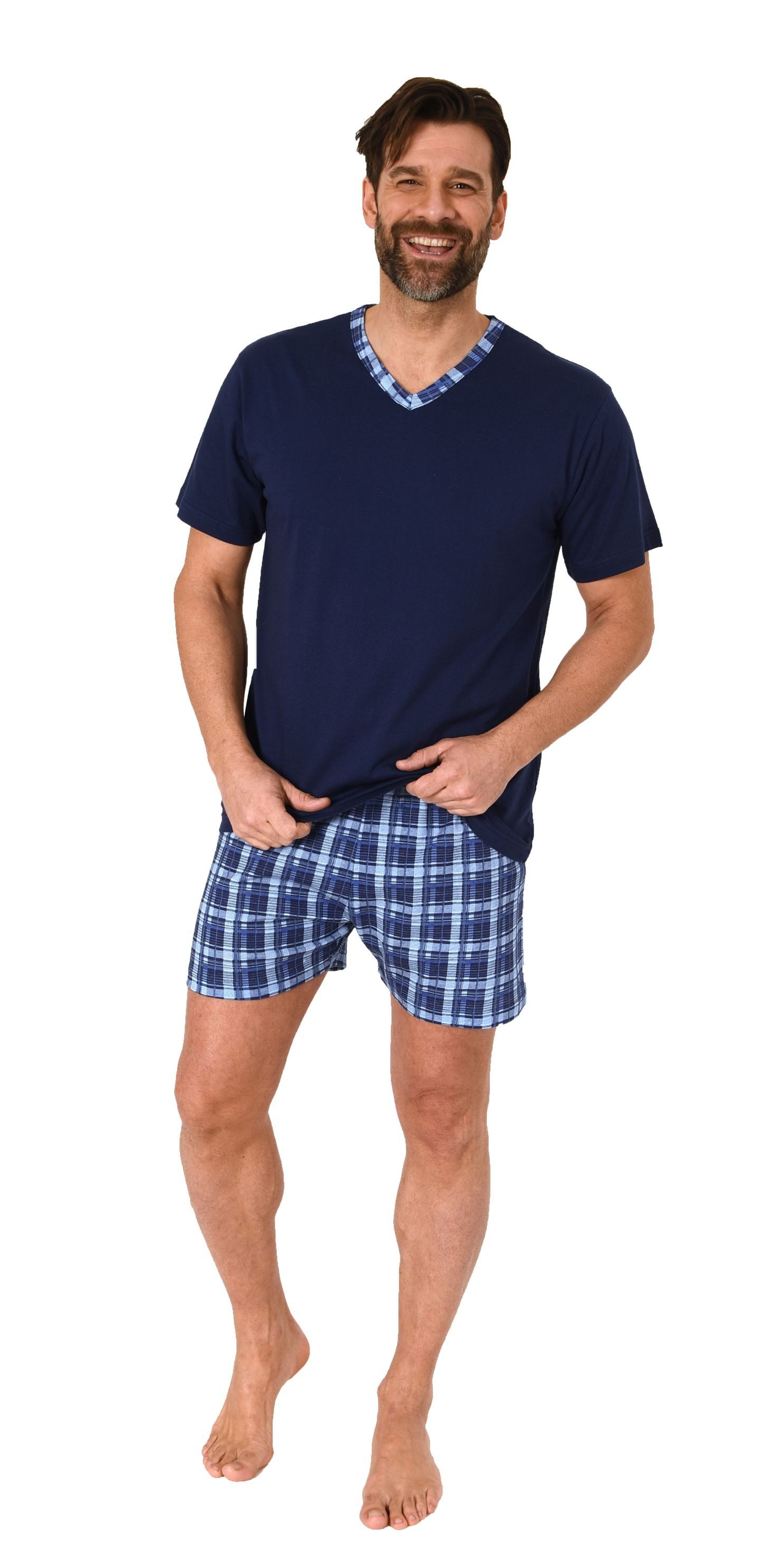 Normann Pyjama Normann Herren kurzarm Schlafanzug Shorty Pyjama Hose in Kar günstig online kaufen