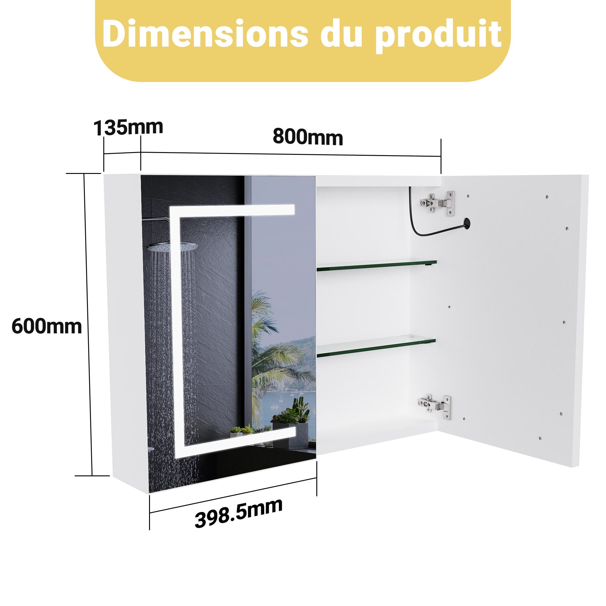 Simurq Badezimmerspiegelschrank Spiegelschrank Bad Mit LED Beleuchtung Und Ablage, Hängeschrank (Set, Badspiegel mit verstellbaren Regalen) 3 Farbtemperatur Dimmbare, Verstellbarem Regal, Wandschrank