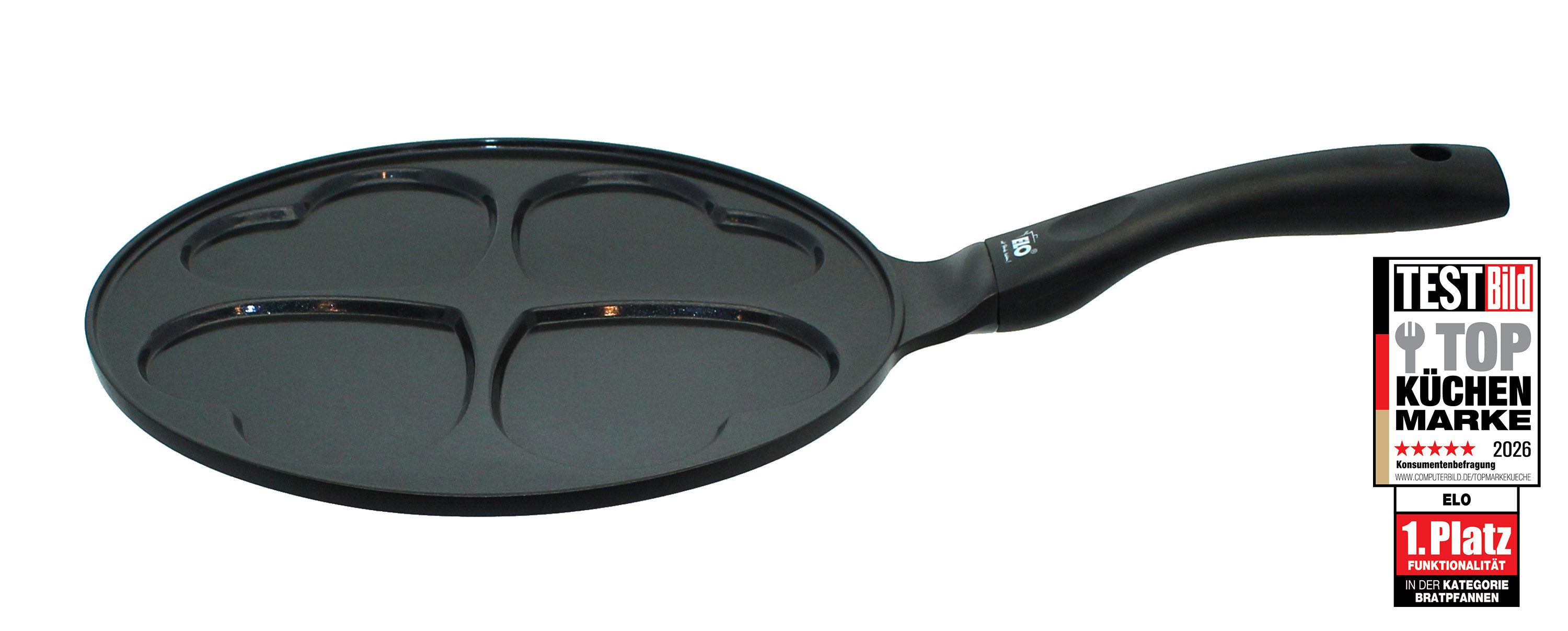 Elo Basic Crêpepfanne Blini, Herzpfanne 26 cm, Aluminiumguss (1-tlg), für 4 Herz-Pfannkuchen
