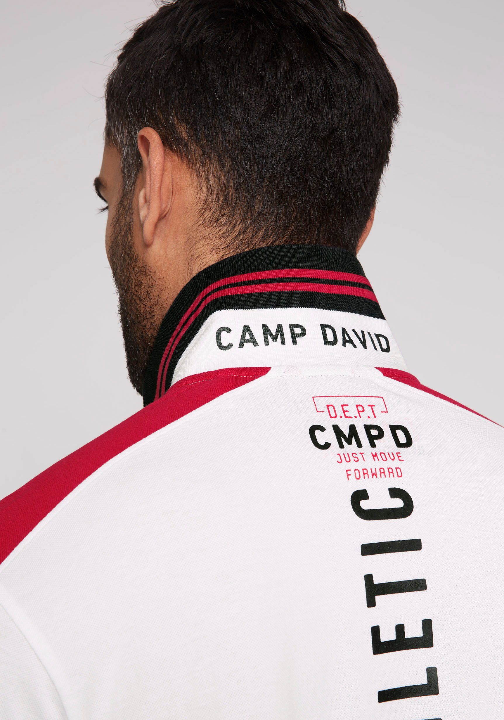 auf Vorder- Rückseite opticwhite und CAMP Ärmeln, Prints Poloshirt Rubber mit DAVID