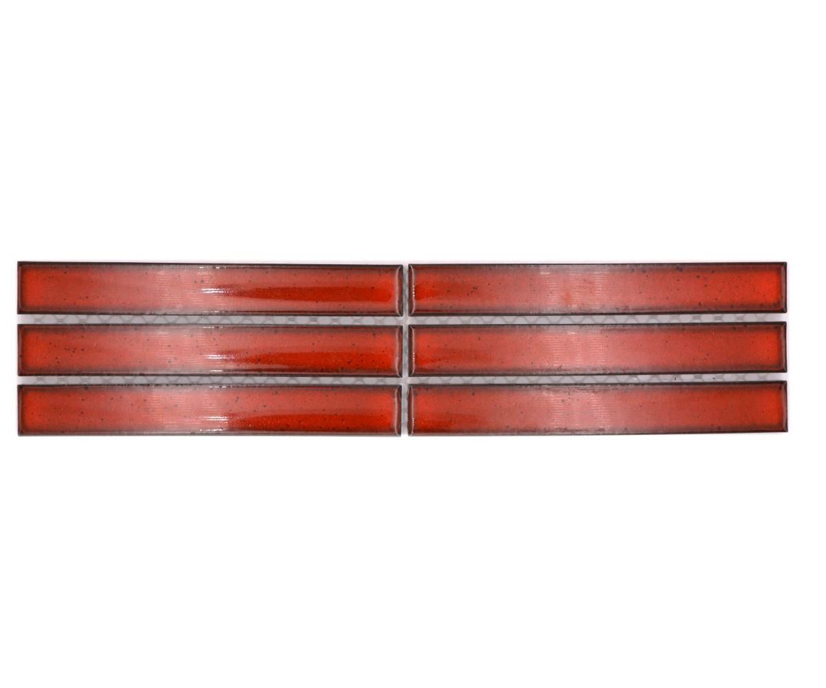Mosani Fliesen-Bordüre Rechteckiges Keramikmosaik Borde rot glänzend / 10 Stück