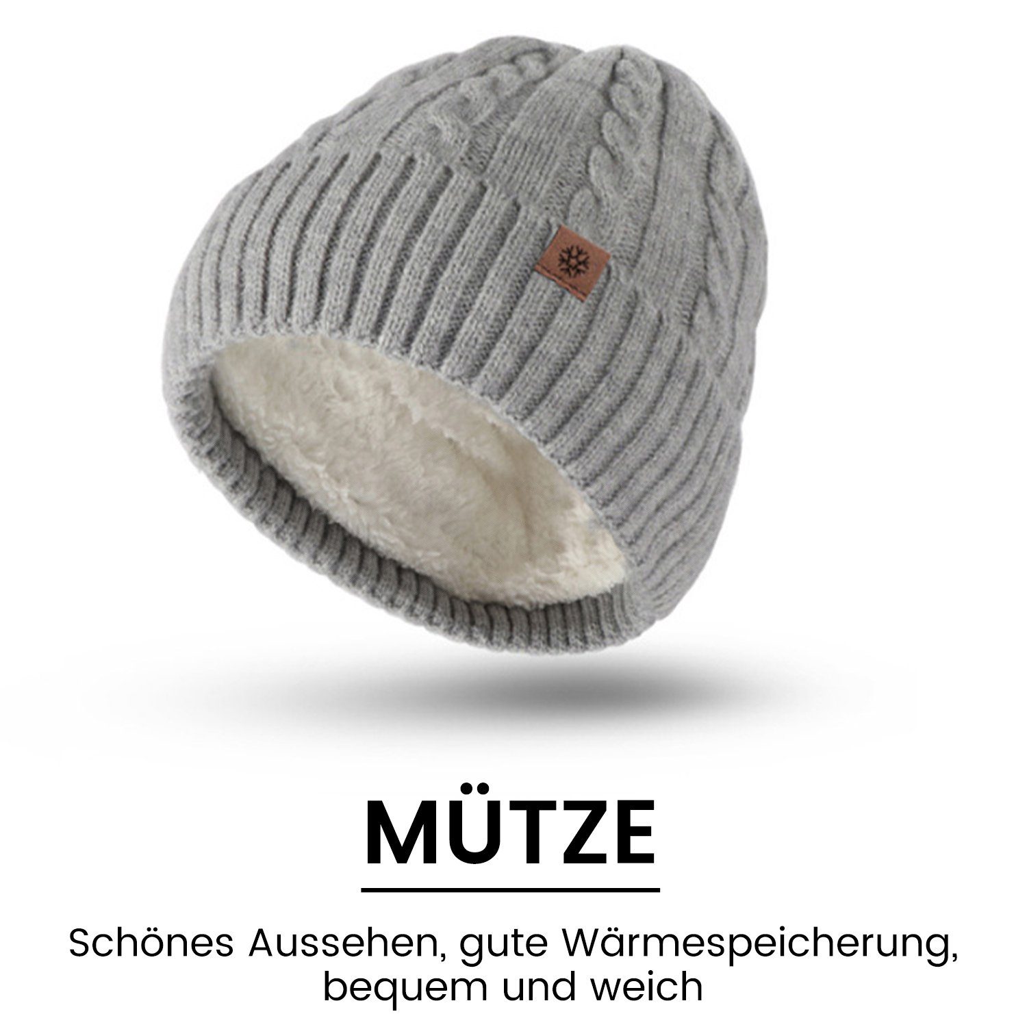 Daisred Mütze & Schal Lang Handschuhe Set und Schal Mütze Touchscreen Winter Khaki