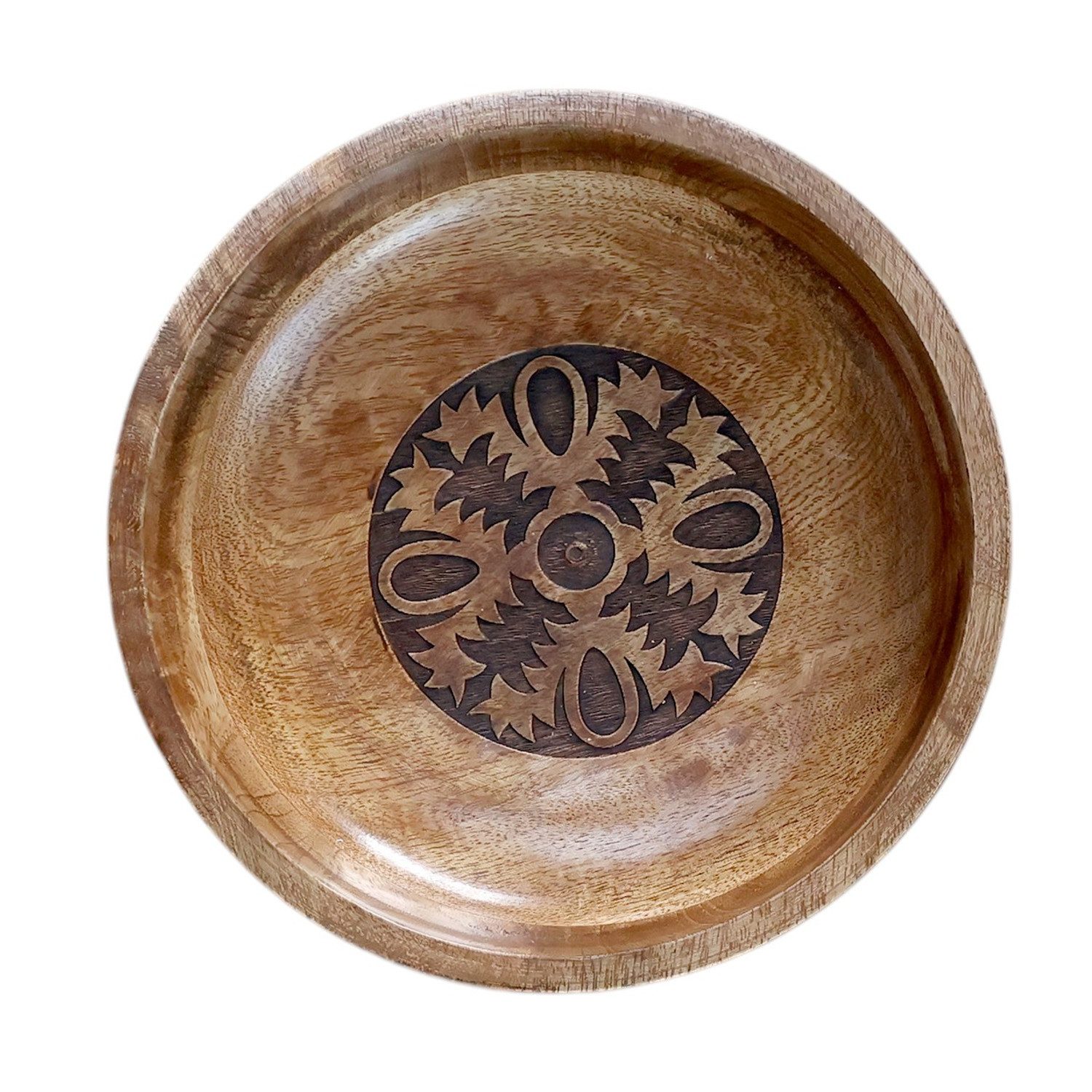 Macosa Home Dekoschale Holz 30 cm mit Schnitzereien Braun modern (Deko, Holzschale Tischdekoration rustikal), rund Obstschale Deko Schale