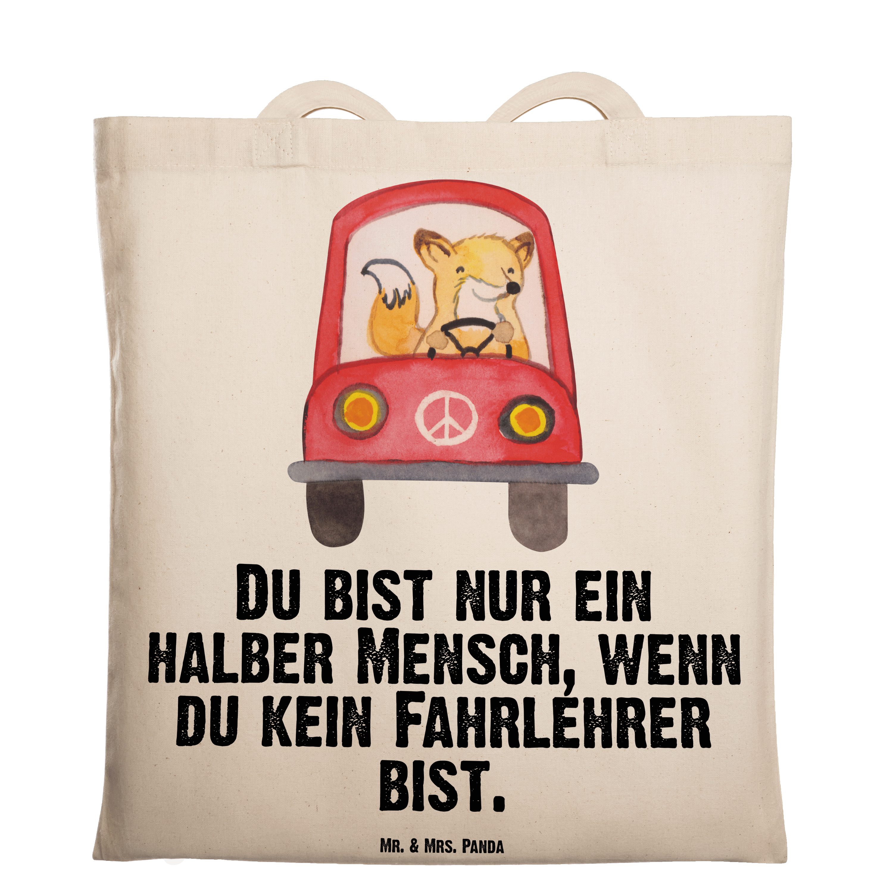 Mr. & Mrs. Panda Tragetasche Fahrlehrer mit Herz - Transparent - Geschenk, Beutel, Fahrschullehrer (1-tlg)