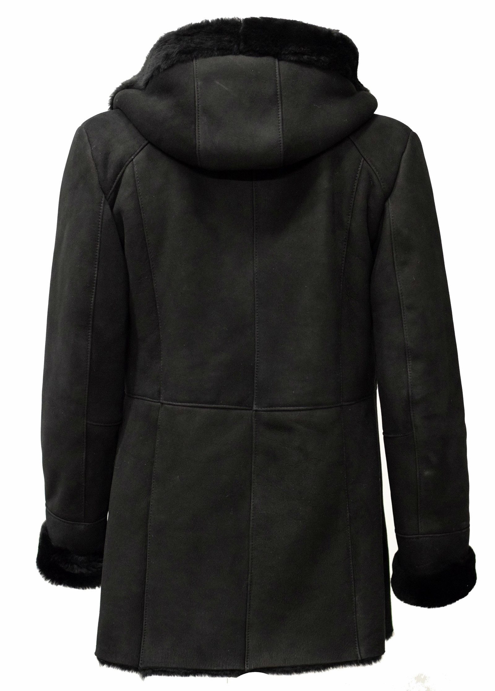 Zimmert Leather Lederjacke Flora weiches Lammfell, Wintermantel, Kapuze, Shearling, Schwarz, Braun