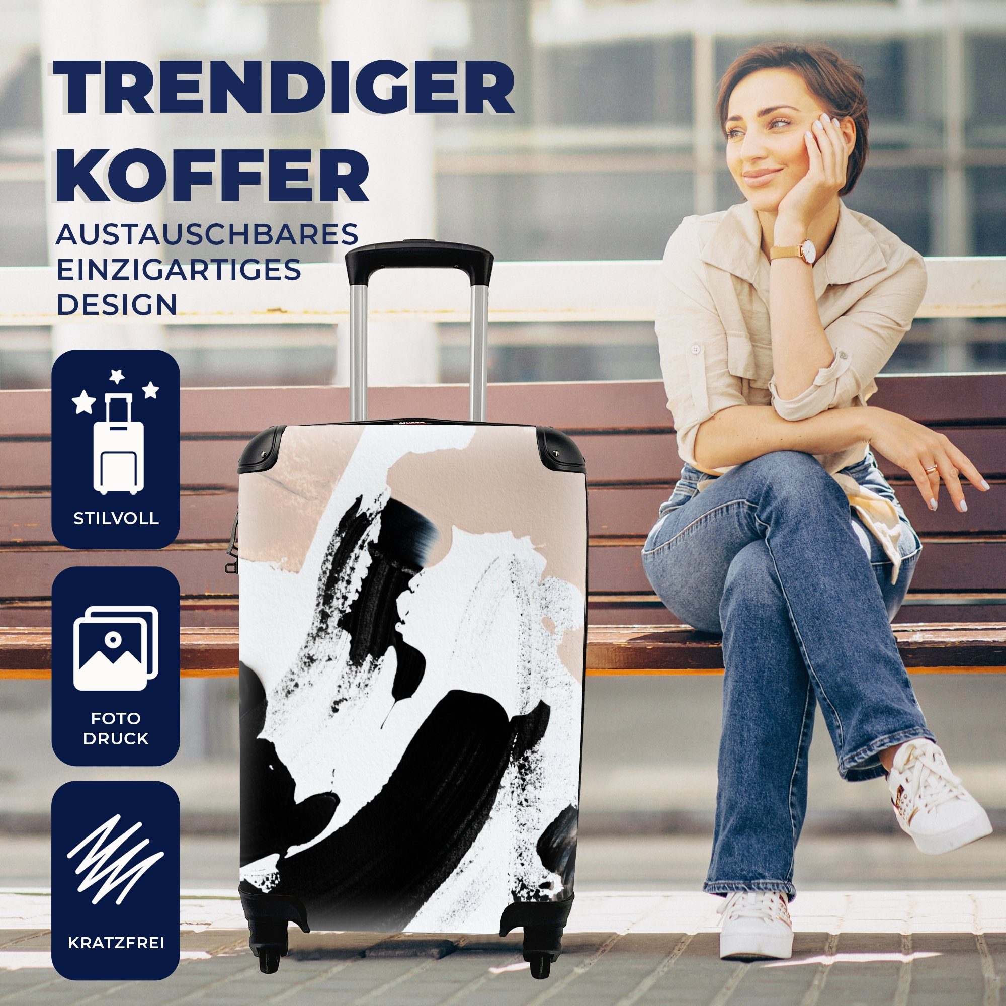 - Reisekoffer 4 Ferien, - Handgepäckkoffer Trolley, für Rollen, Handgepäck mit rollen, Design, Reisetasche Schwarz MuchoWow Abstrakt