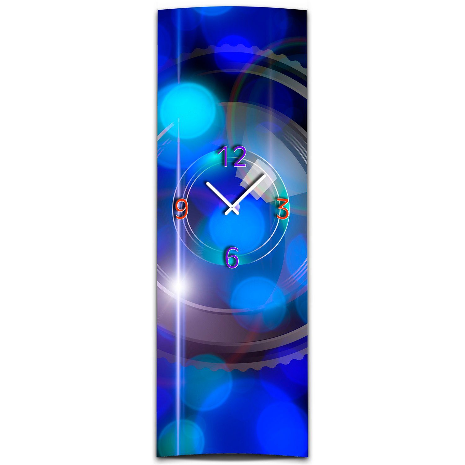 dixtime Wanduhr Wanduhr aus cm 3D-Optik Optik 30x90 (Einzigartige XXL 3D hochkant Dixtime leises 4mm blau Alu-Dibond) abstrakt