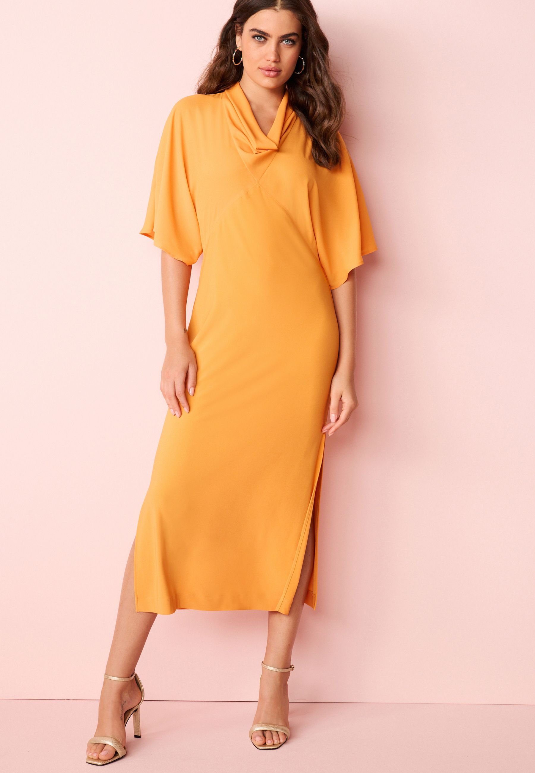 Orange mit Midikleid Next Wasserfallausschnitt Kurzarm-Midikleid (1-tlg)