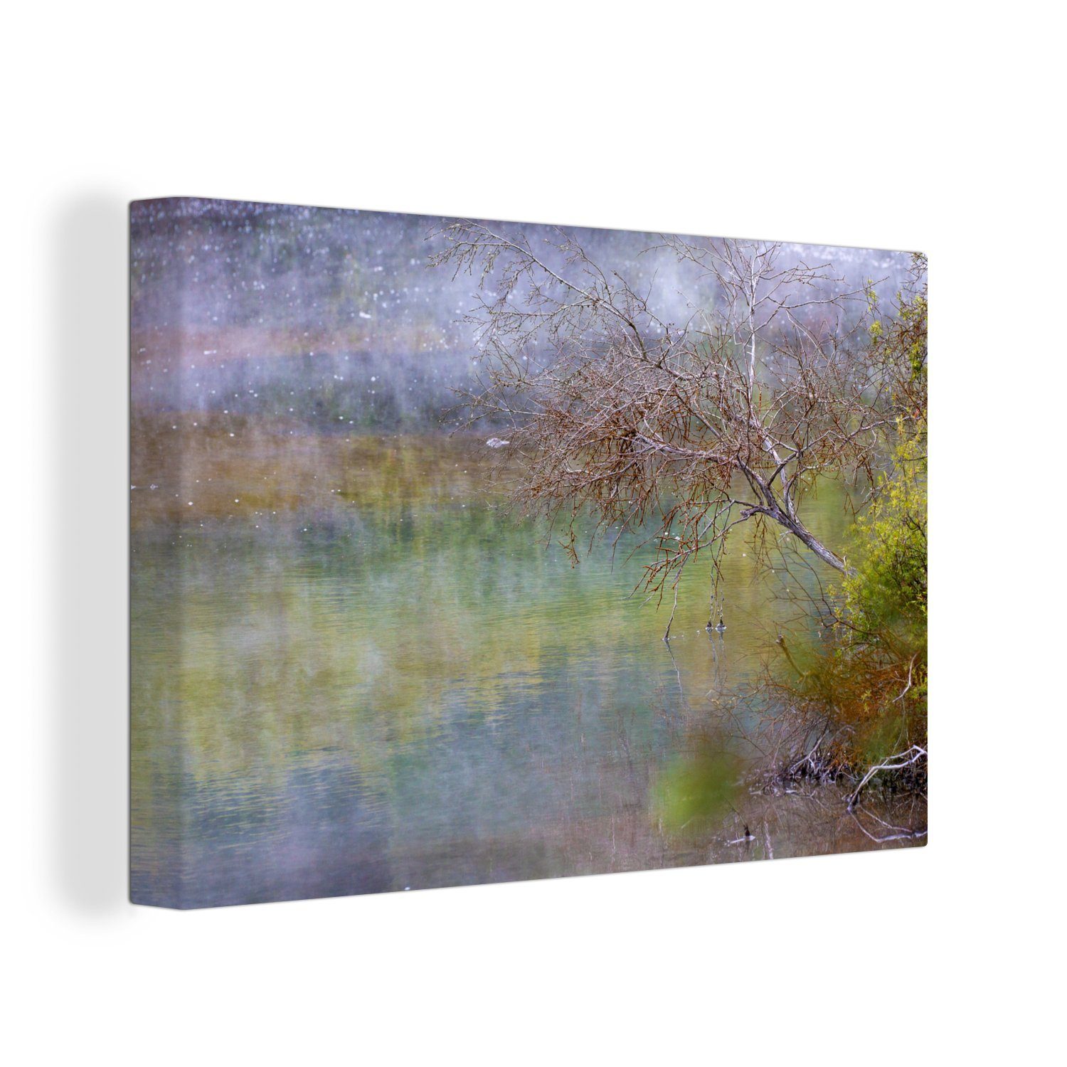 OneMillionCanvasses® Leinwandbild Regenbogenmuster im Wasser bei Whakarewarewa in Neuseeland, (1 St), Wandbild Leinwandbilder, Aufhängefertig, Wanddeko, 30x20 cm