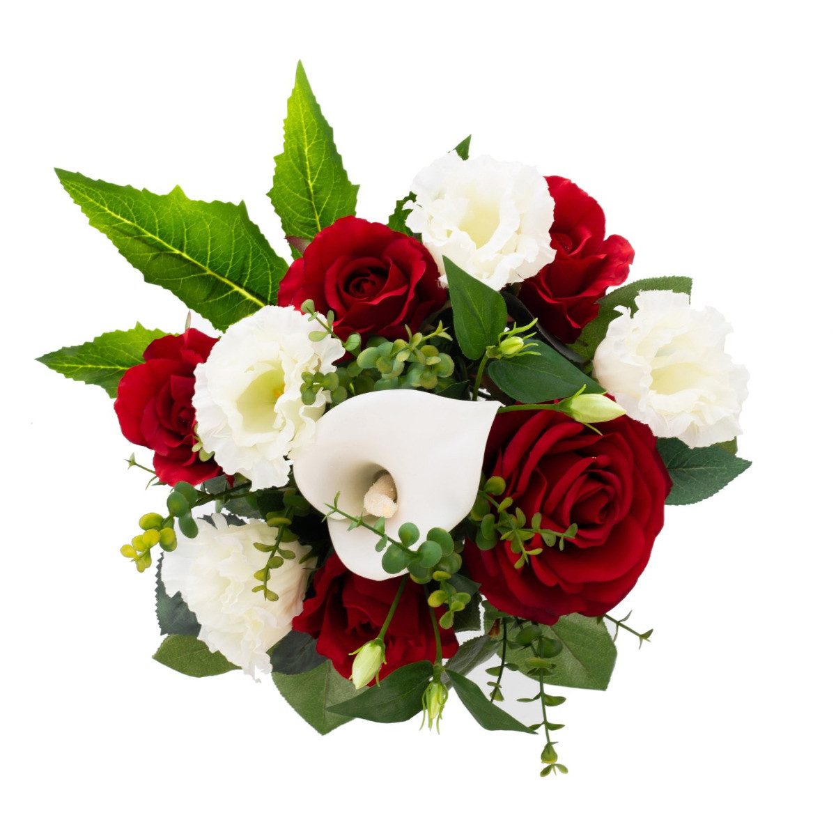Kunstblumenstrauß Künstlicher Brautstrauß Elayna, rot-weiß, 35cm, Ø30cm - OHNE VASE, artplants, Höhe 35.0 cm
