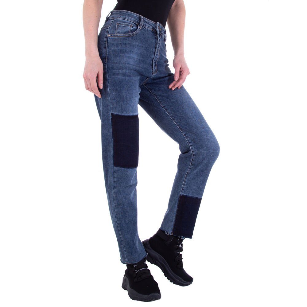 Jeansstoff Freizeit Straight in Blau Leg Jeans Stretch Ital-Design Damen Straight-Jeans