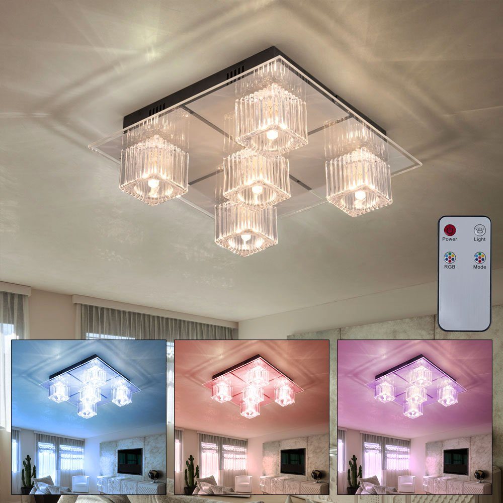 Globo LED Deckenleuchte, LED-Leuchtmittel fest Dekorsteine Deckenleuchte Wohnzimmer Globo Glas verbaut, Farbwechsel, Metall Deckenlampe