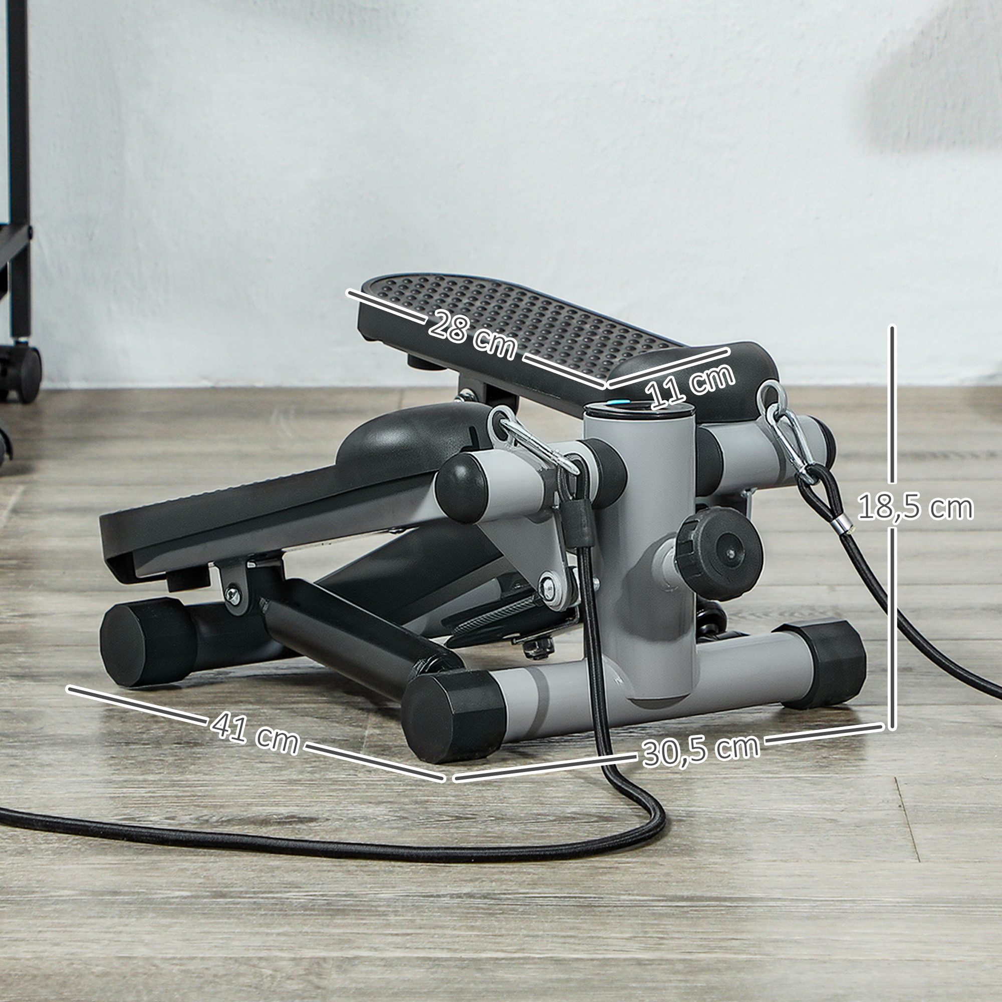 SPORTNOW Stepper mit Power Ropes, LCD-Display (Up-Down Swing Stepper, 1-tlg., 2 in 1 Mini-Stepper für Zuhause), bis 100 kg für Bein-,Armtraining, Home Office Fitness Exercise, Grau