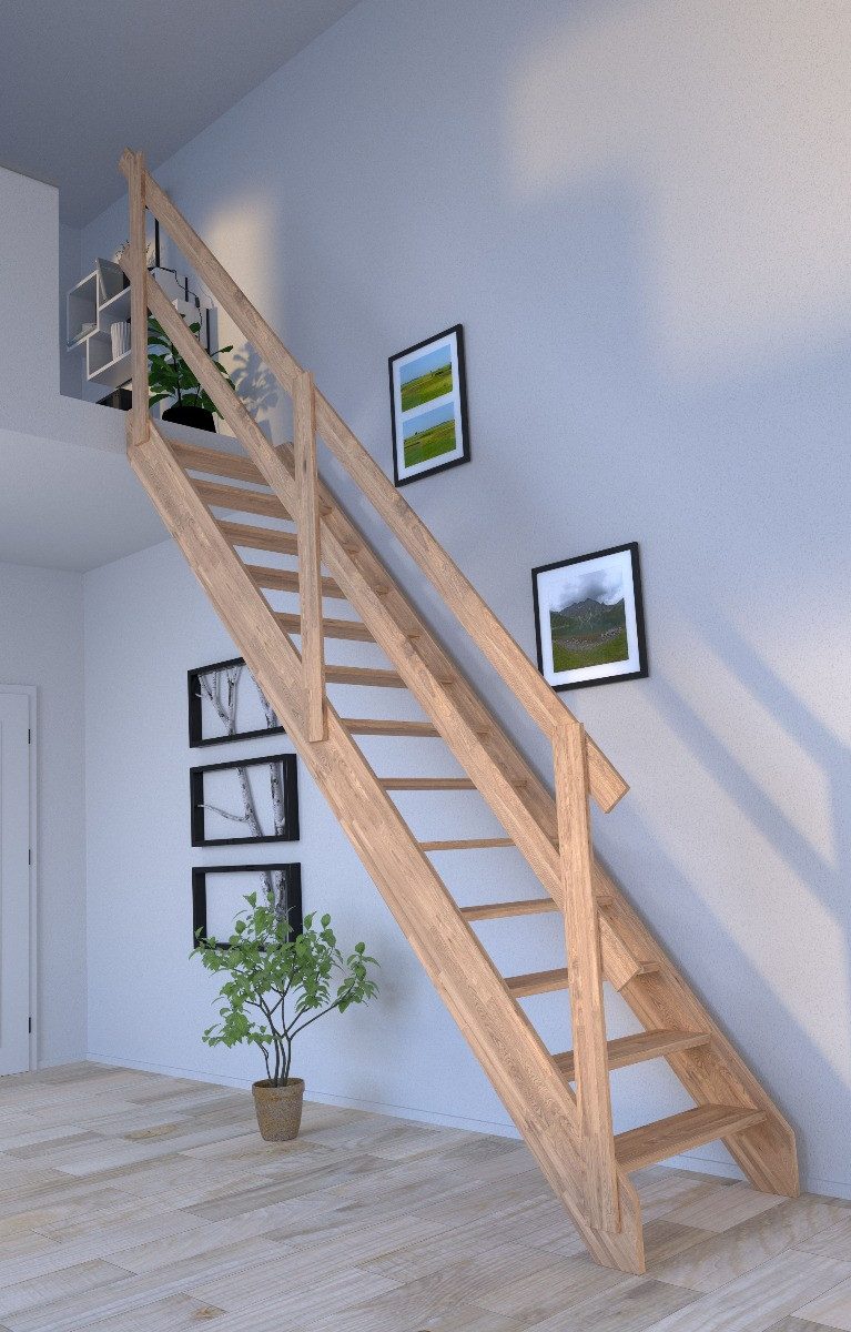 Starwood Raumspartreppe Holztreppe Rhodos in gerader Ausführung-Eiche-Holzgeländer-ohne