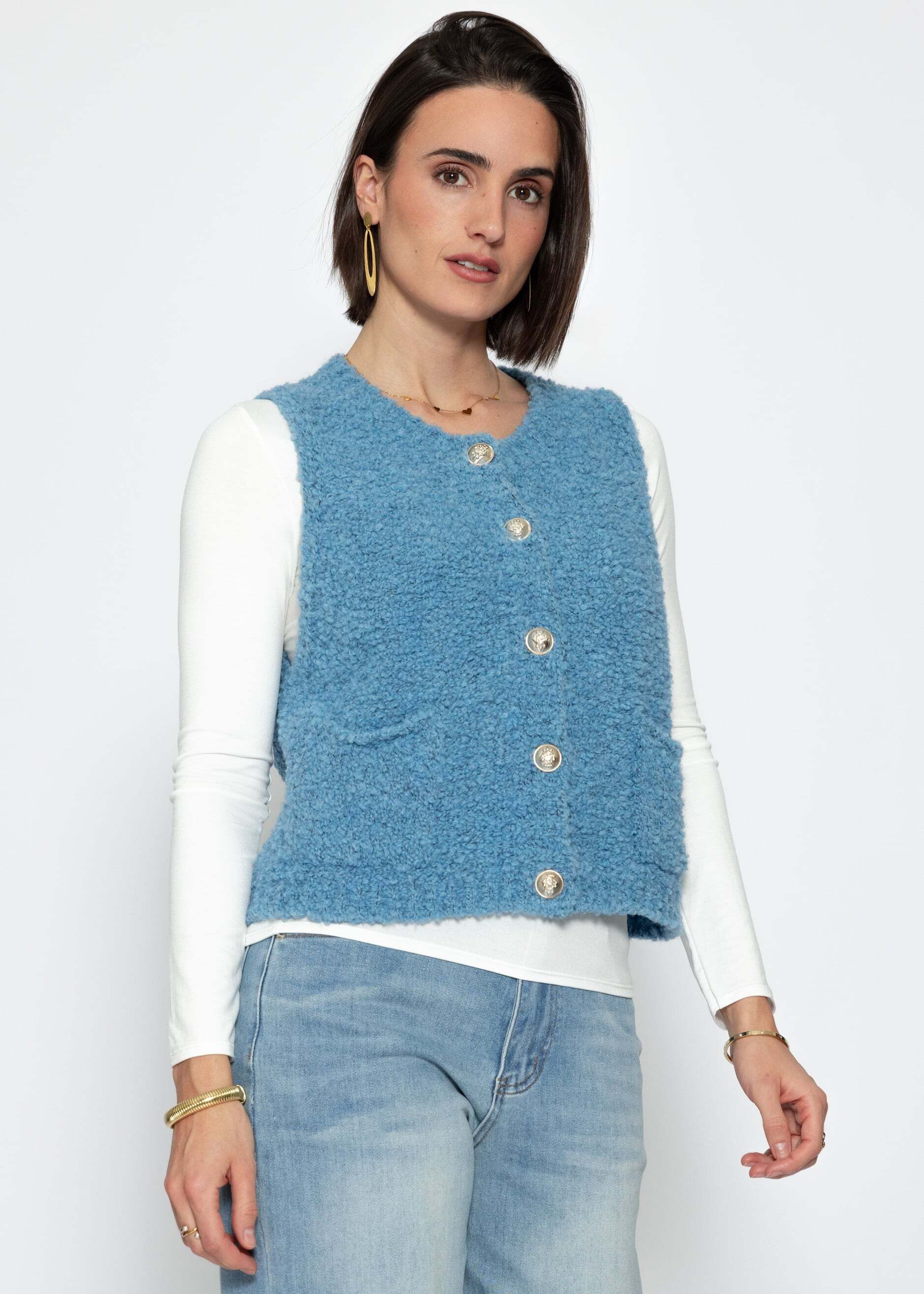 SASSYCLASSY Kurzweste Bouclé-Weste mit aufgesetzten Taschen für Damen Weich günstig online kaufen