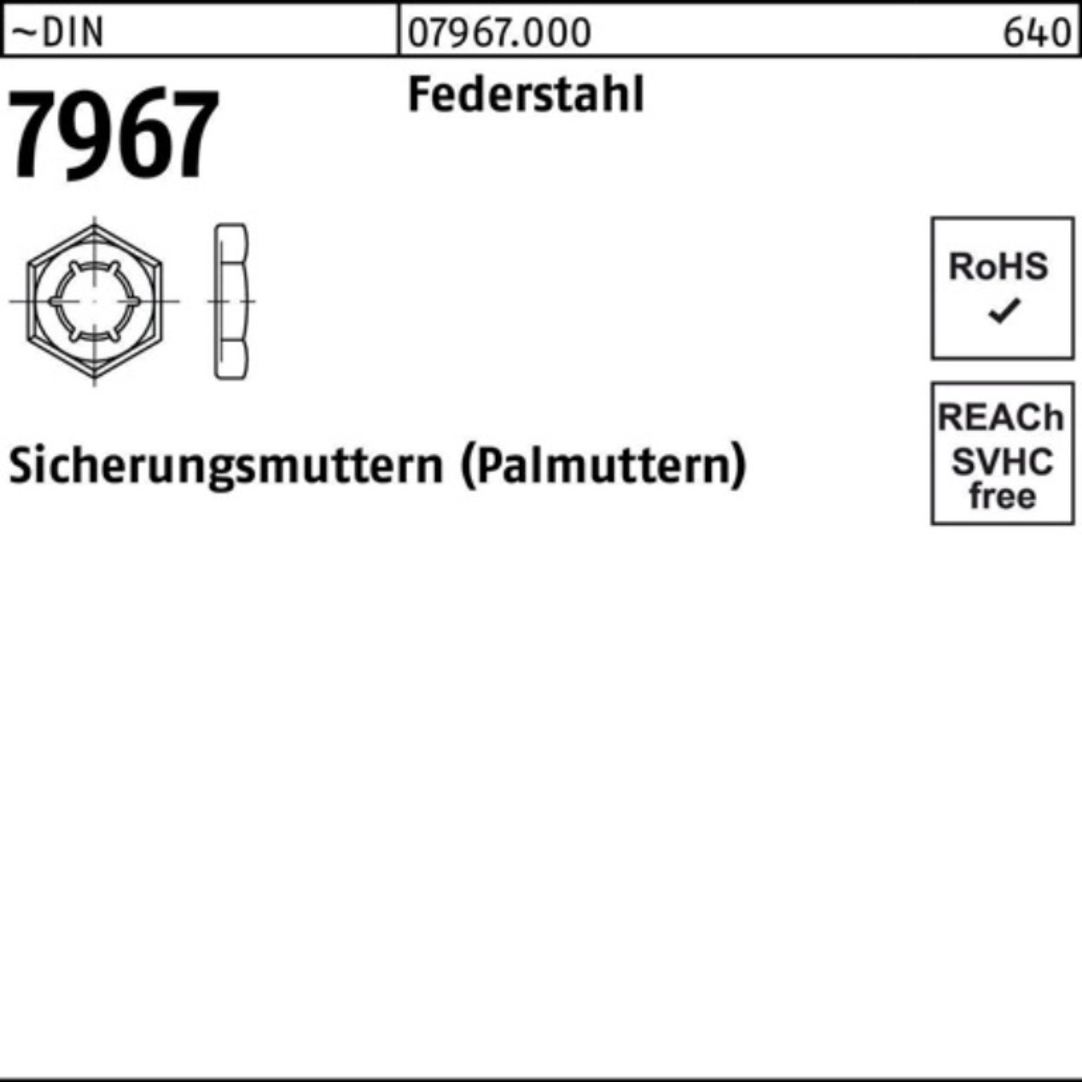 Reyher Sicherungsmutter 1000er Pack Sicherungsmutter DIN 7967 M10 Federstahl 1000 Stück ~DIN