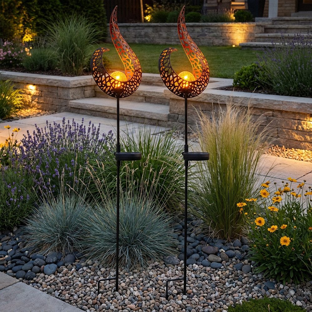 GLOBO LIGHTING LED Solarleuchte, LED-Leuchtmittel fest verbaut, Warmweiß, 2x LED Solar Außen Stecklampe Gartenleuchte Deko Solarleuchte H 90 cm