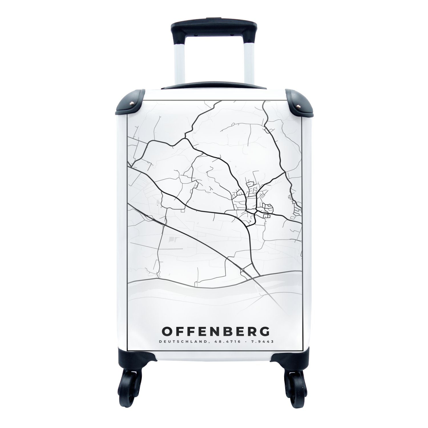 MuchoWow Handgepäckkoffer Offenberg - Stadtplan - Karte, 4 Rollen, Reisetasche mit rollen, Handgepäck für Ferien, Trolley, Reisekoffer