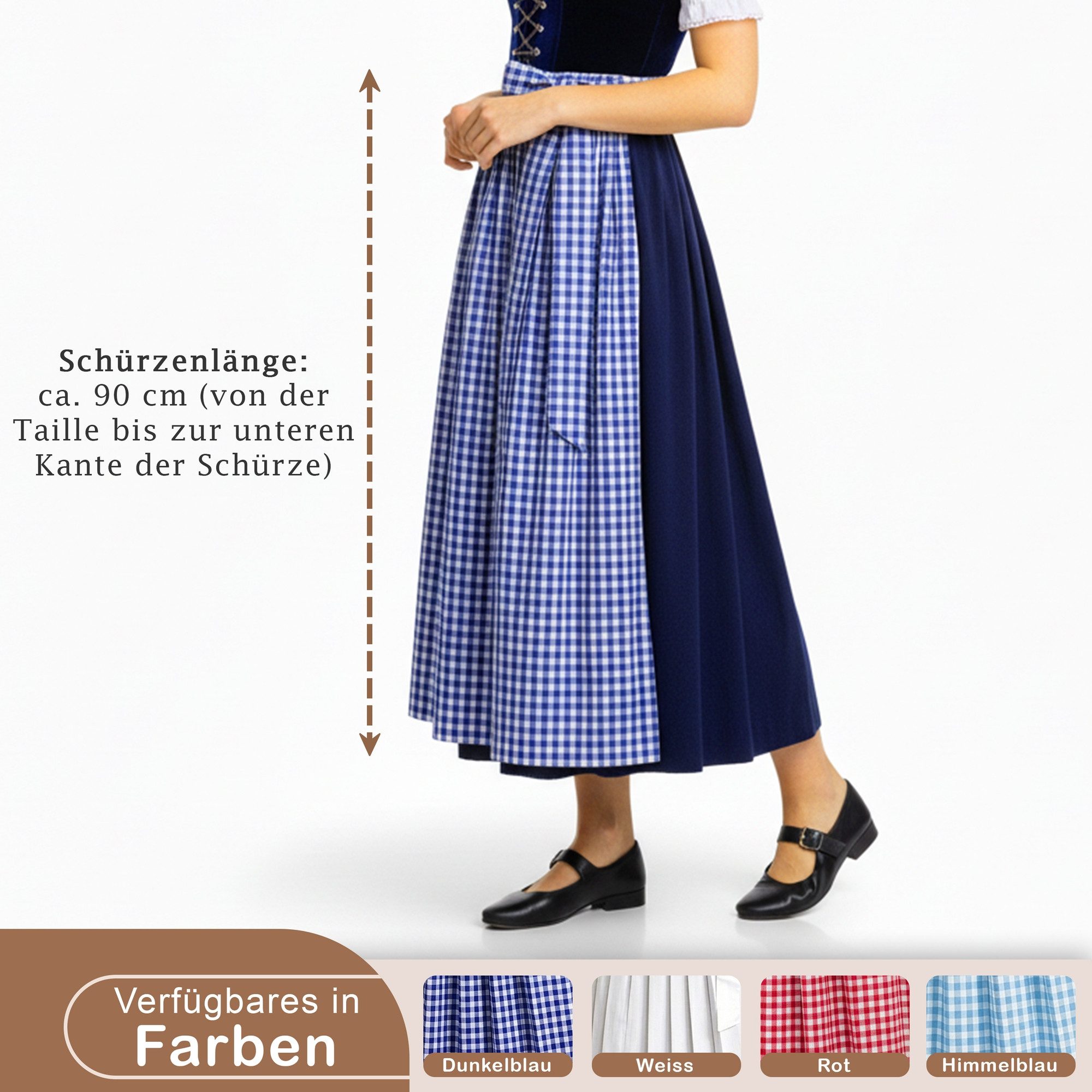 German Wear Dirndlschürze GW1601-3, Lange Dirndlschürze 90 cm aus Baumwollmischung – Bild 4 von 5