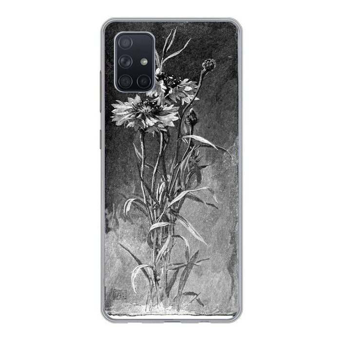 MuchoWow Handyhülle Eine schwarz-weiße Illustration einer Kornblume Phone Case Handyhülle Samsung Galaxy A71 Silikon Schutzhülle