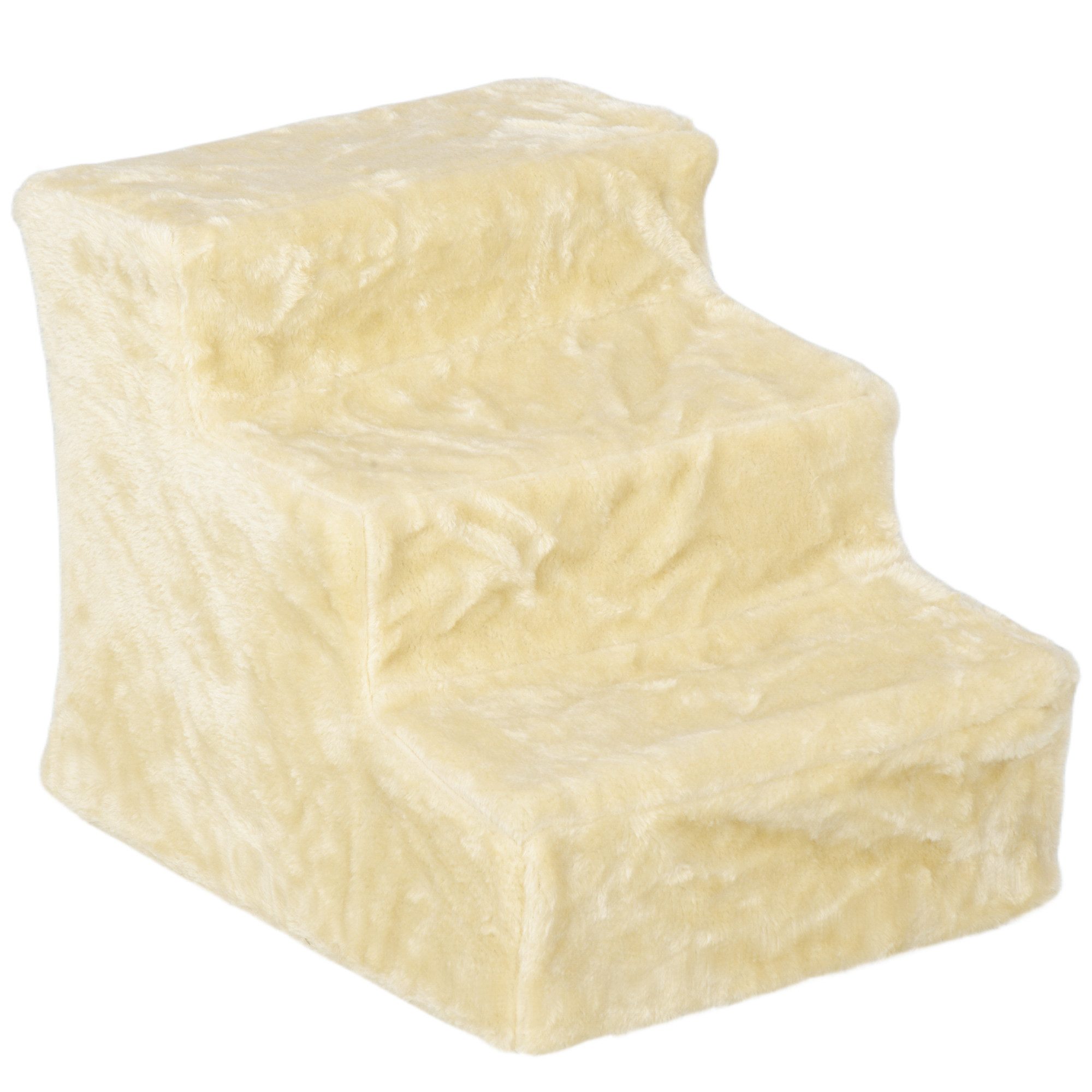 MC Star Haustiertreppe Hundetreppe 3-stufige 35 cm Haustiertreppe mit Plüschoptik (für Bett, Sofa, Katzen bis 4,5 kg, Beige)