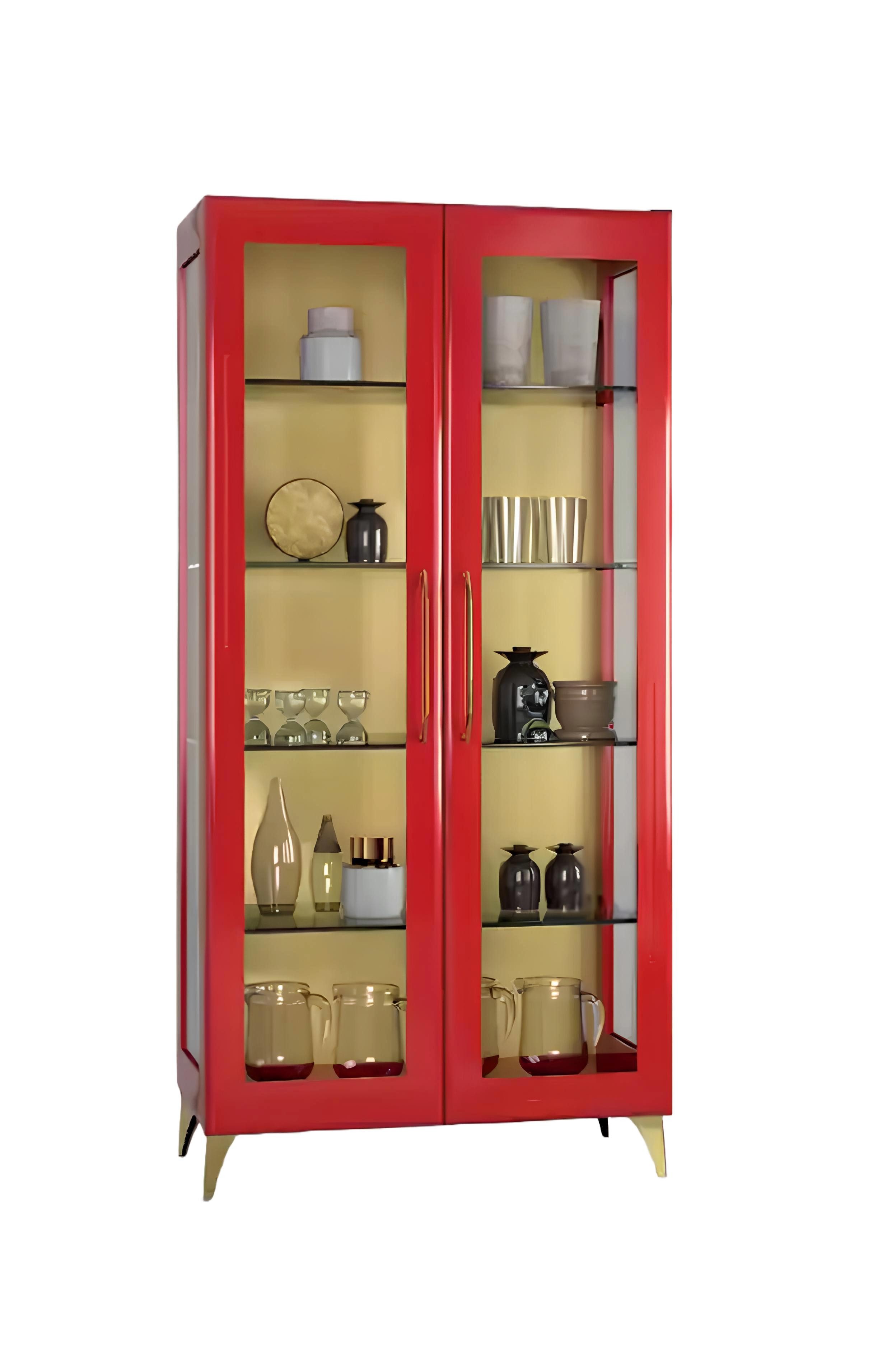 Xlmoebel Vitrine Schöne Rote Glas Vitrine Holz Glas Wohnzimmer Möbel (1-St., Vitrine) Hergestellt in Europa