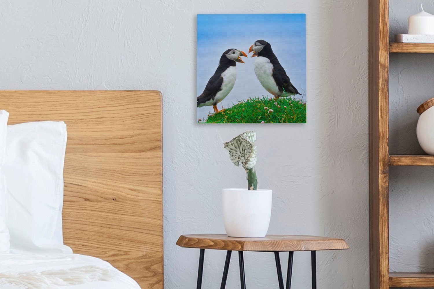 OneMillionCanvasses® Leinwandbild Tiere Leinwand für Papageientaucher, Bilder - St), Wohnzimmer (1 Vögel - Schlafzimmer
