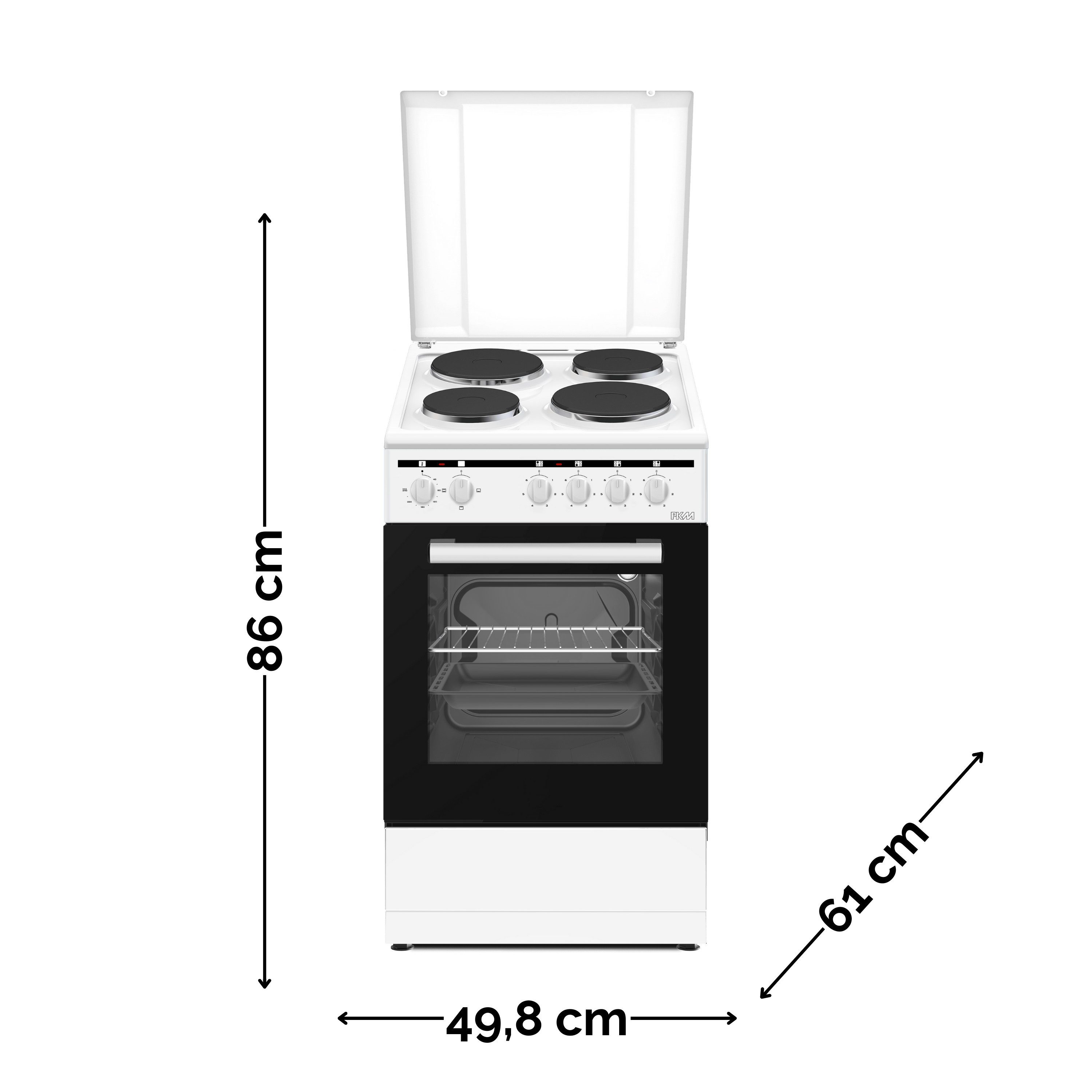 PKM Elektro-Standherd PKM Standelektroherd EH4-50KPGDQ, mit Teleskopauszug, mit Geschirrwagen und Kochfeldabdeckung